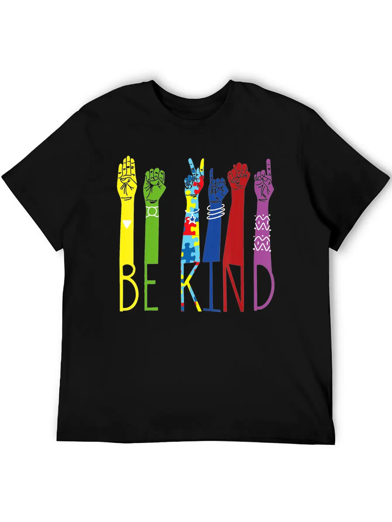 Autism Awareness Be Kind Sign Language Hand Basic Graphic T-Shirt ¨C Daily Comfort In Soft Cotton