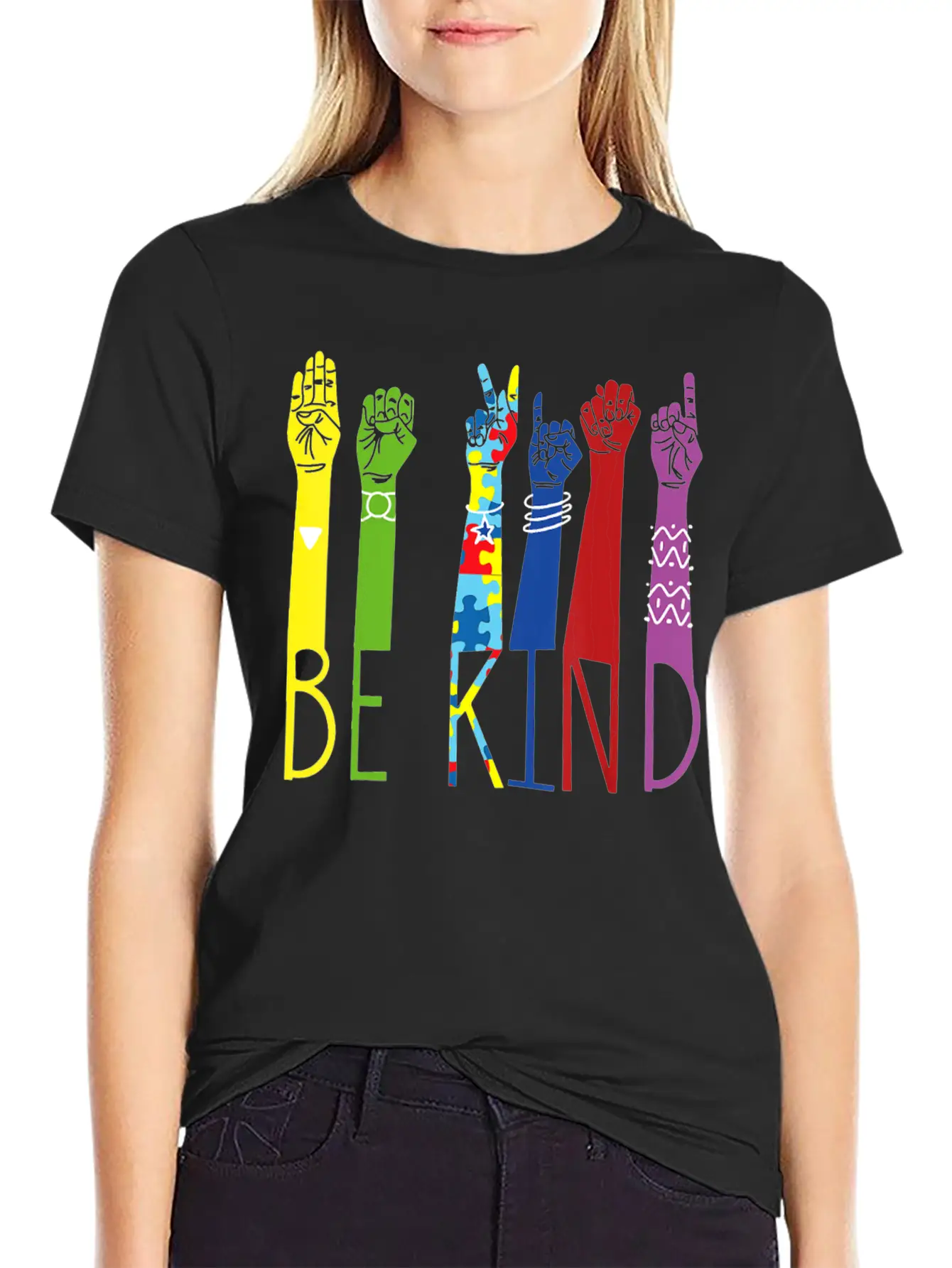 Autism Awareness Be Kind Sign Language Hand Basic Graphic T-Shirt ¨C Daily Comfort In Soft Cotton