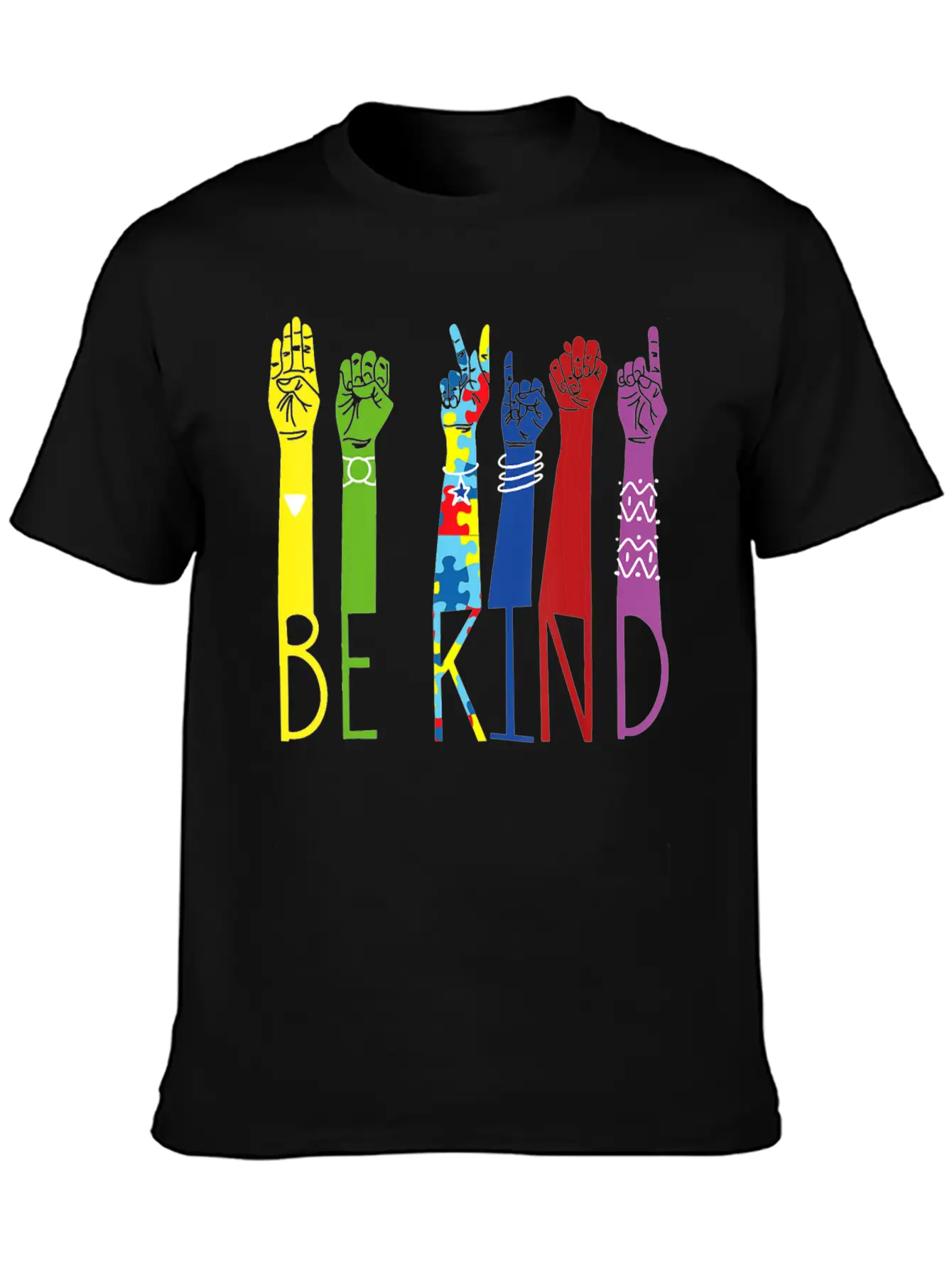 Autism Awareness Be Kind Sign Language Hand Basic Graphic T-Shirt ¨C Daily Comfort In Soft Cotton