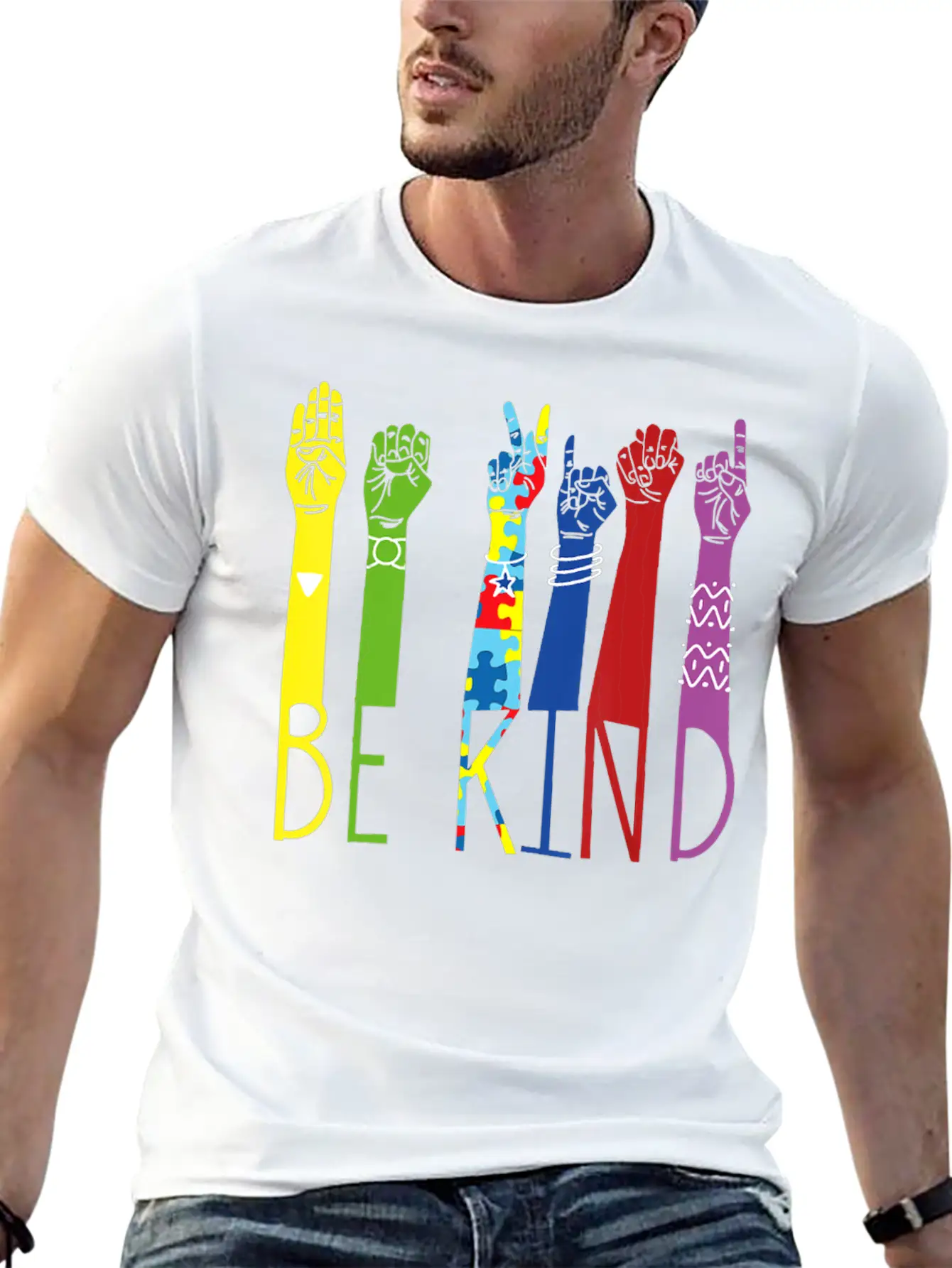 Autism Awareness Be Kind Sign Language Hand Basic Graphic T-Shirt ¨C Daily Comfort In Soft Cotton