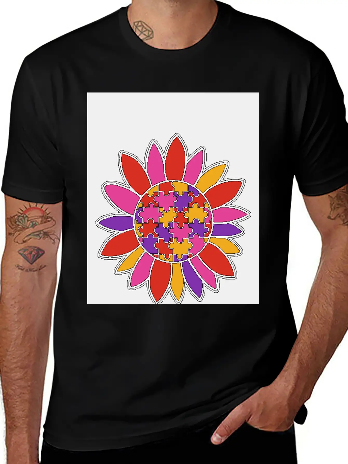 Autism Flower Puzzle Down Syndrome Trisomie 21 ASD Soft Cotton Short Sleeve Tee ¨C Unisex Wardrobe Staple