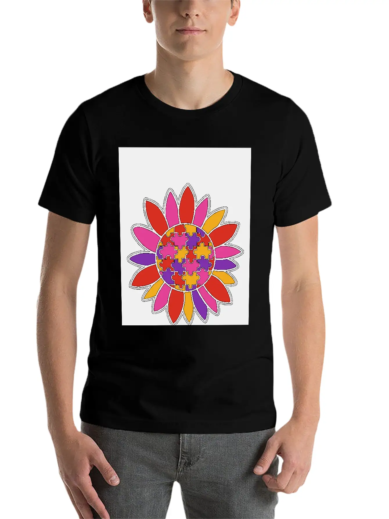 Autism Flower Puzzle Down Syndrome Trisomie 21 ASD Soft Cotton Short Sleeve Tee ¨C Unisex Wardrobe Staple
