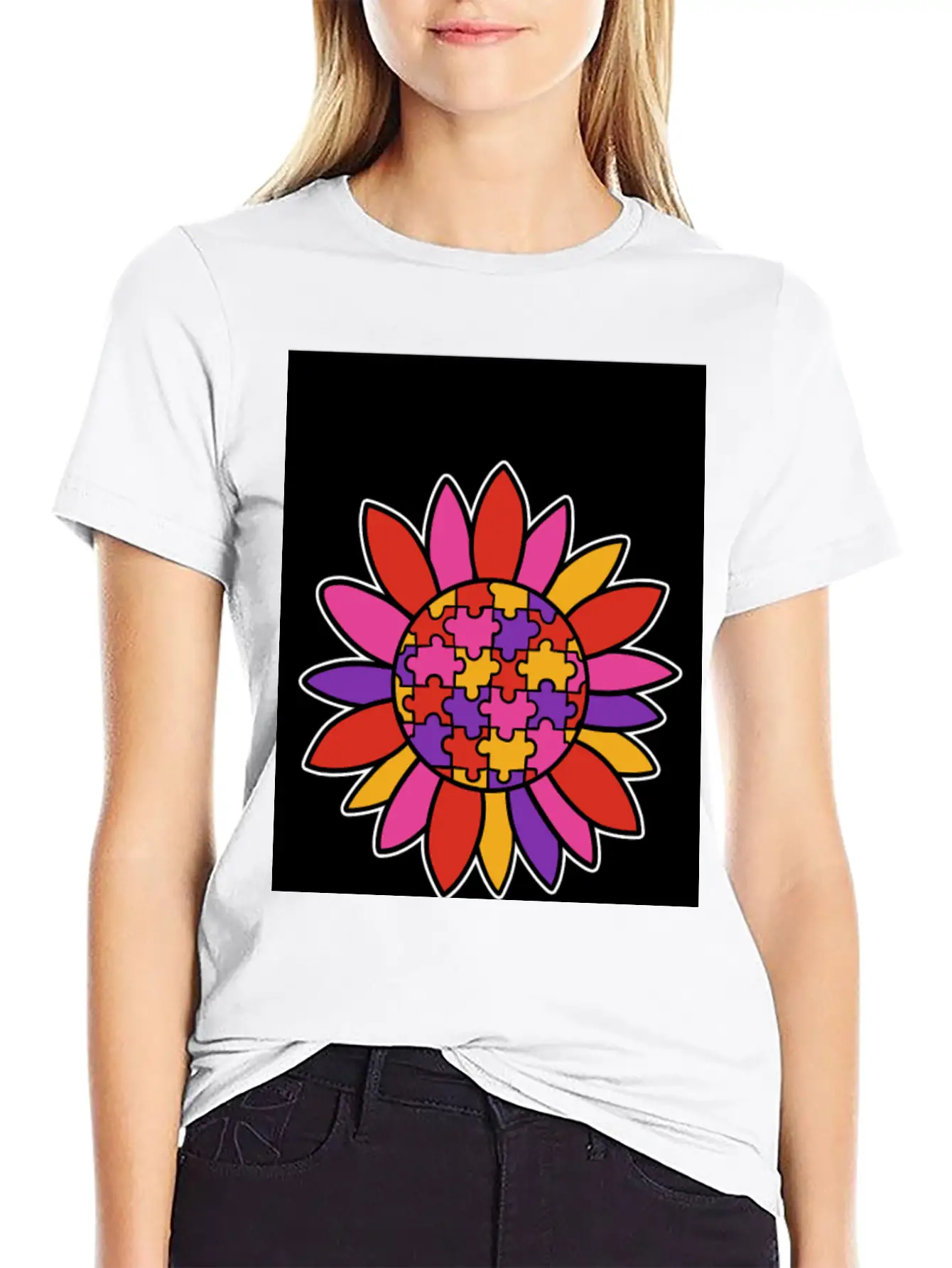 Autism Flower Puzzle Down Syndrome Trisomie 21 ASD Soft Cotton Short Sleeve Tee ¨C Unisex Wardrobe Staple