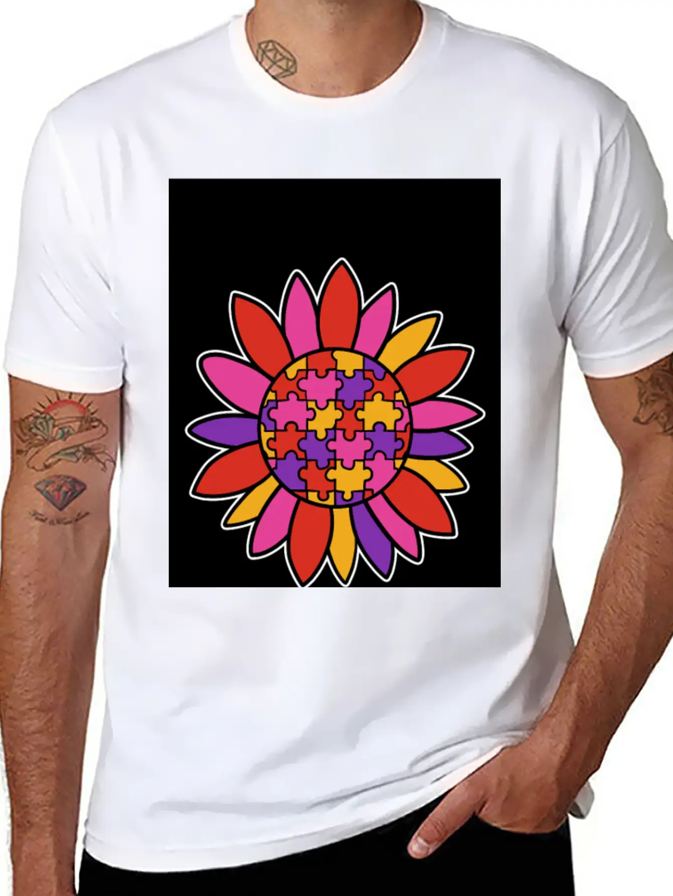 Autism Flower Puzzle Down Syndrome Trisomie 21 ASD Soft Cotton Short Sleeve Tee ¨C Unisex Wardrobe Staple