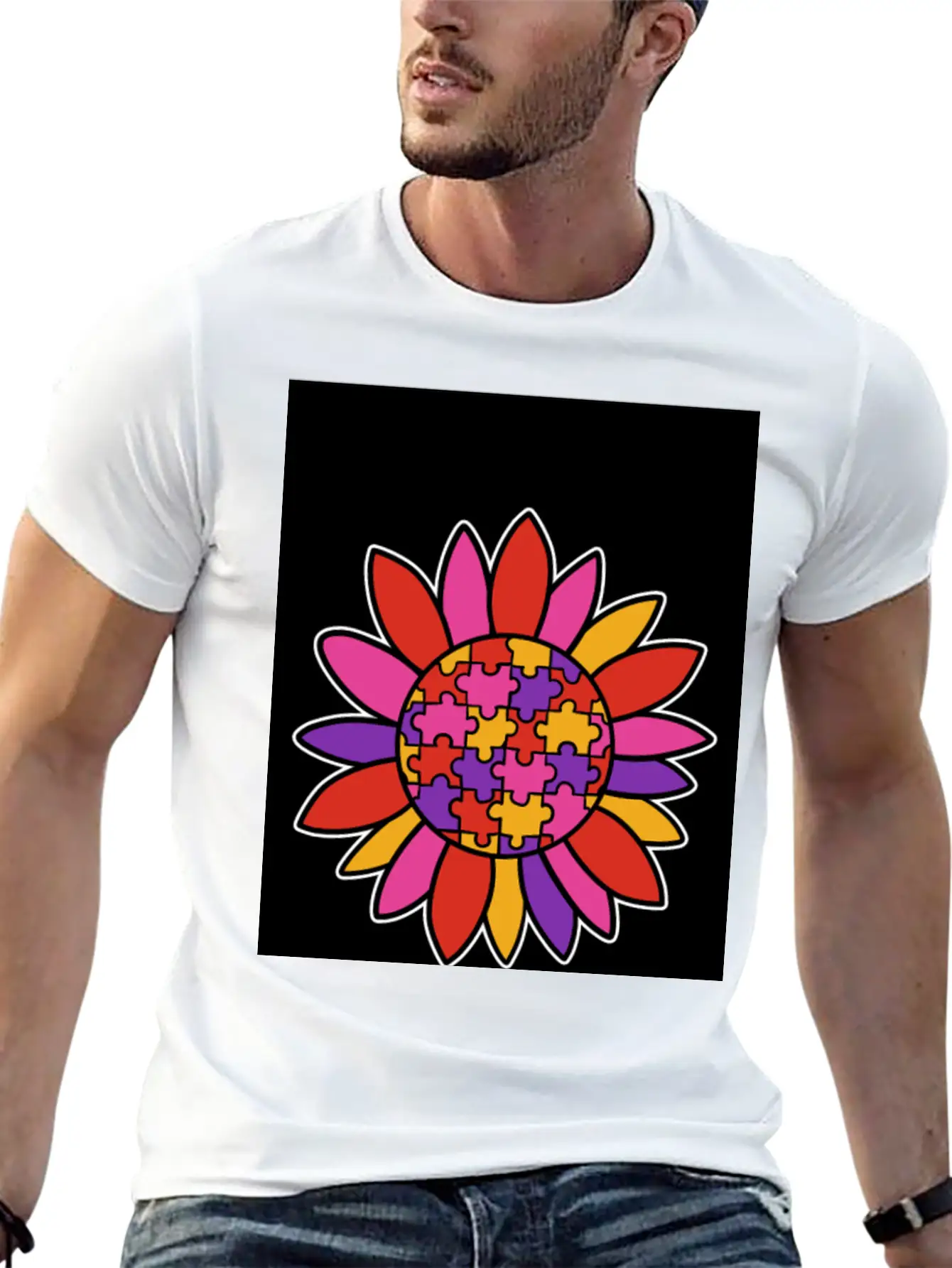 Autism Flower Puzzle Down Syndrome Trisomie 21 ASD Soft Cotton Short Sleeve Tee ¨C Unisex Wardrobe Staple