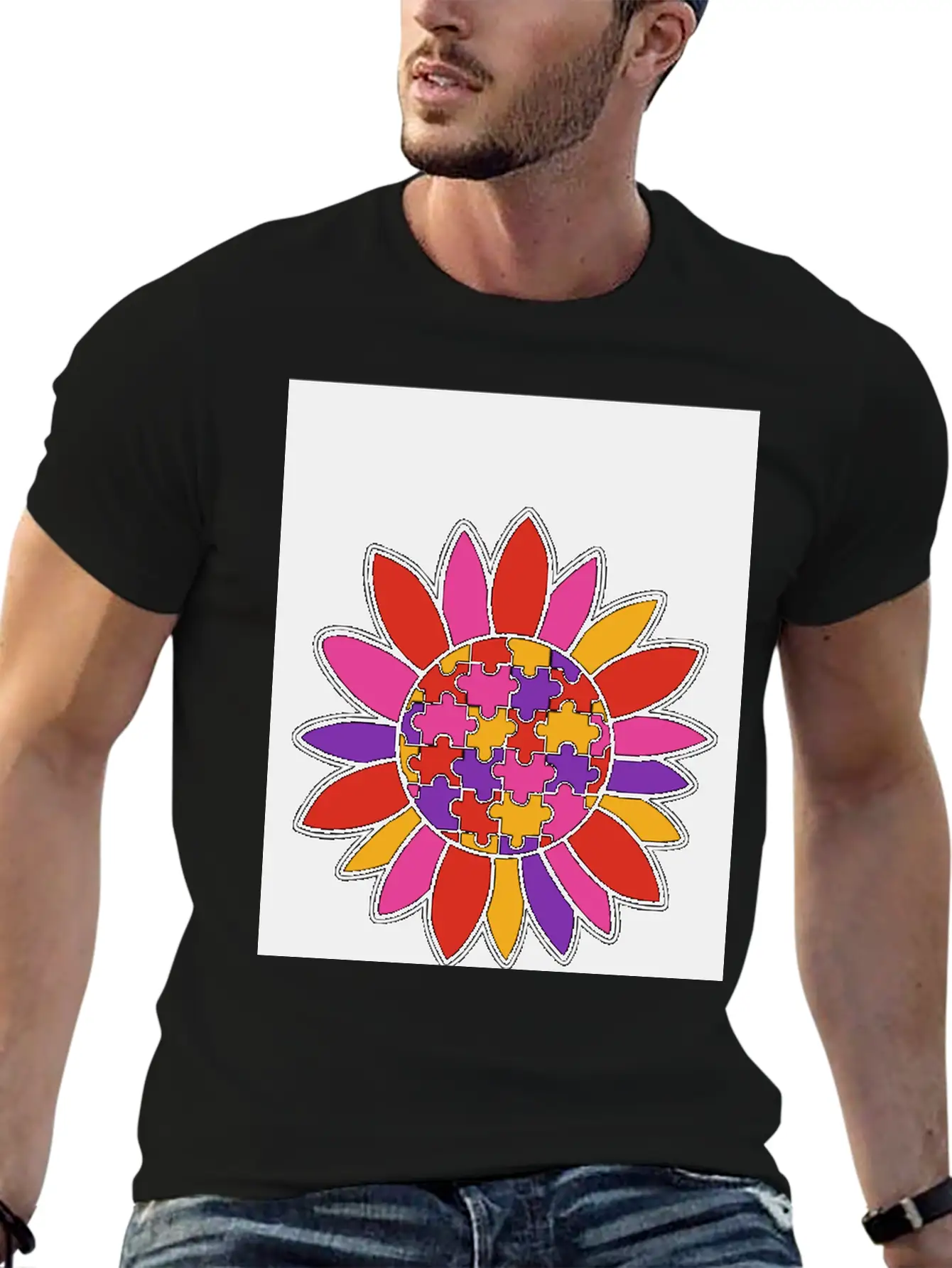 Autism Flower Puzzle Down Syndrome Trisomie 21 ASD Soft Cotton Short Sleeve Tee ¨C Unisex Wardrobe Staple