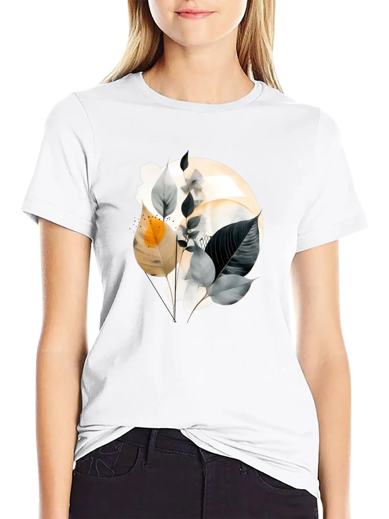 Autumn Leaves Modern Artwork Basic Graphic T-Shirt ¨C Daily Comfort In Soft Cotton