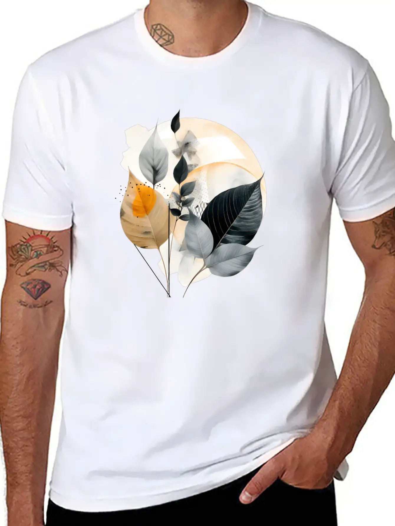 Autumn Leaves Modern Artwork Basic Graphic T-Shirt ¨C Daily Comfort In Soft Cotton