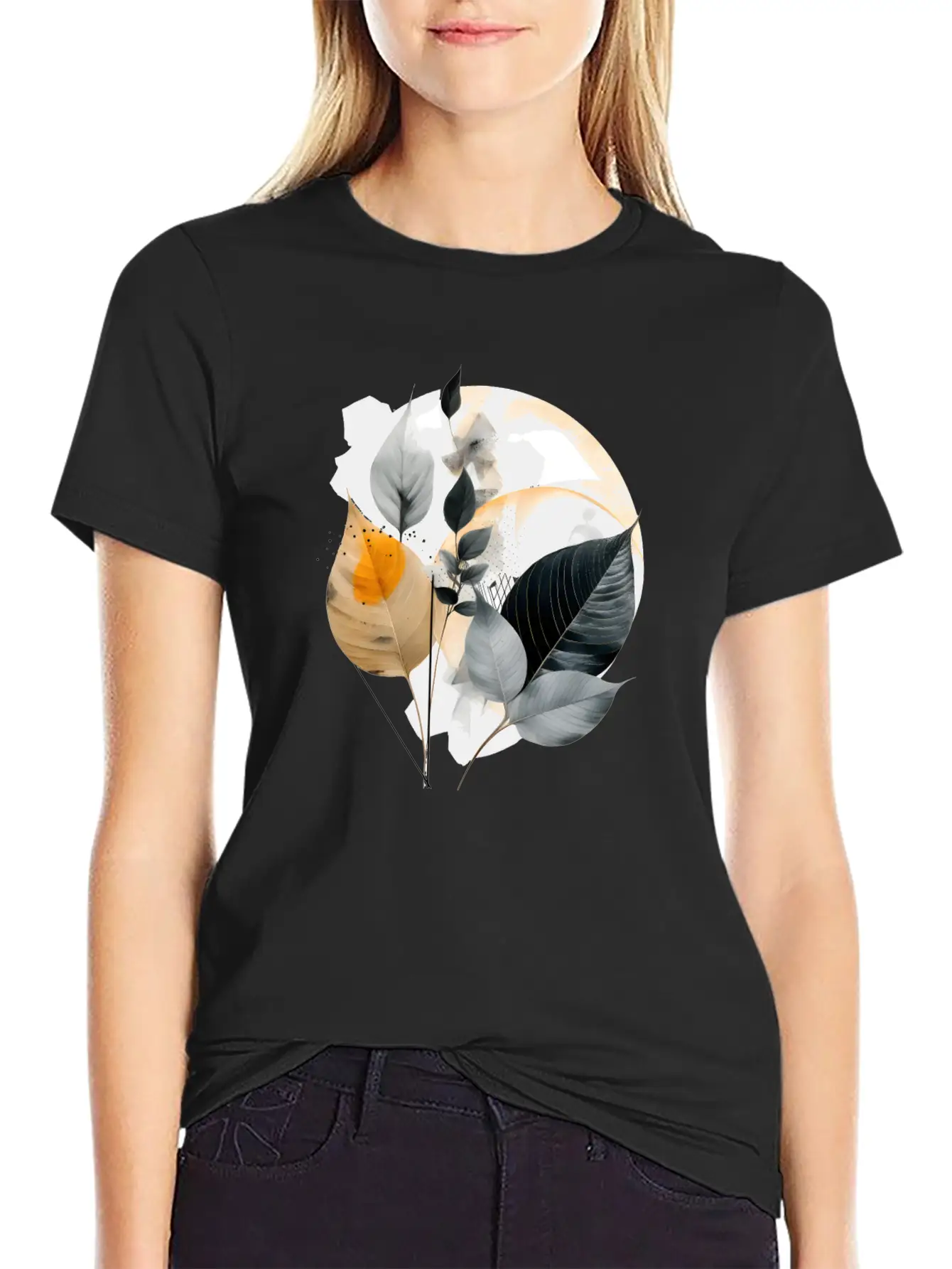 Autumn Leaves Modern Artwork Basic Graphic T-Shirt ¨C Daily Comfort In Soft Cotton