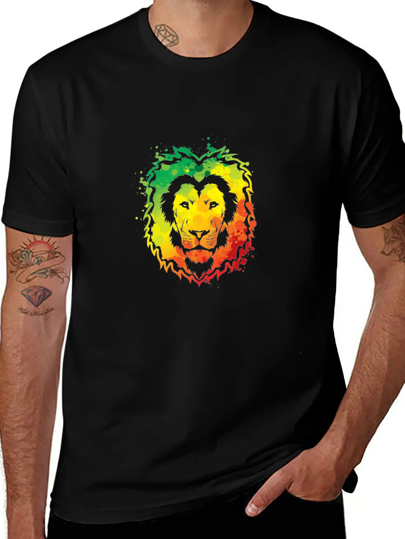 Awesome Colorful Lion Splash Reggae Essential Cotton Tee For Daily Outfits ¨C Unisex Style