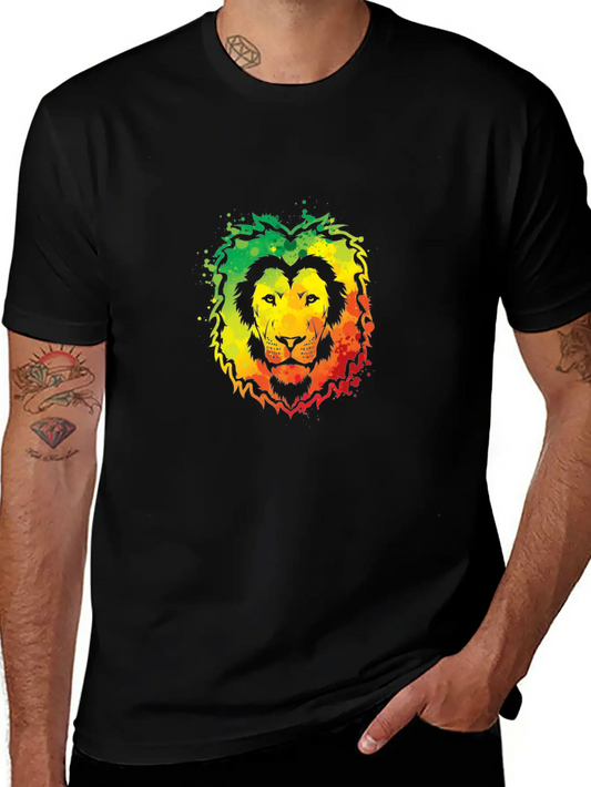 Awesome Colorful Lion Splash Reggae Essential Cotton Tee For Daily Outfits ¨C Unisex Style