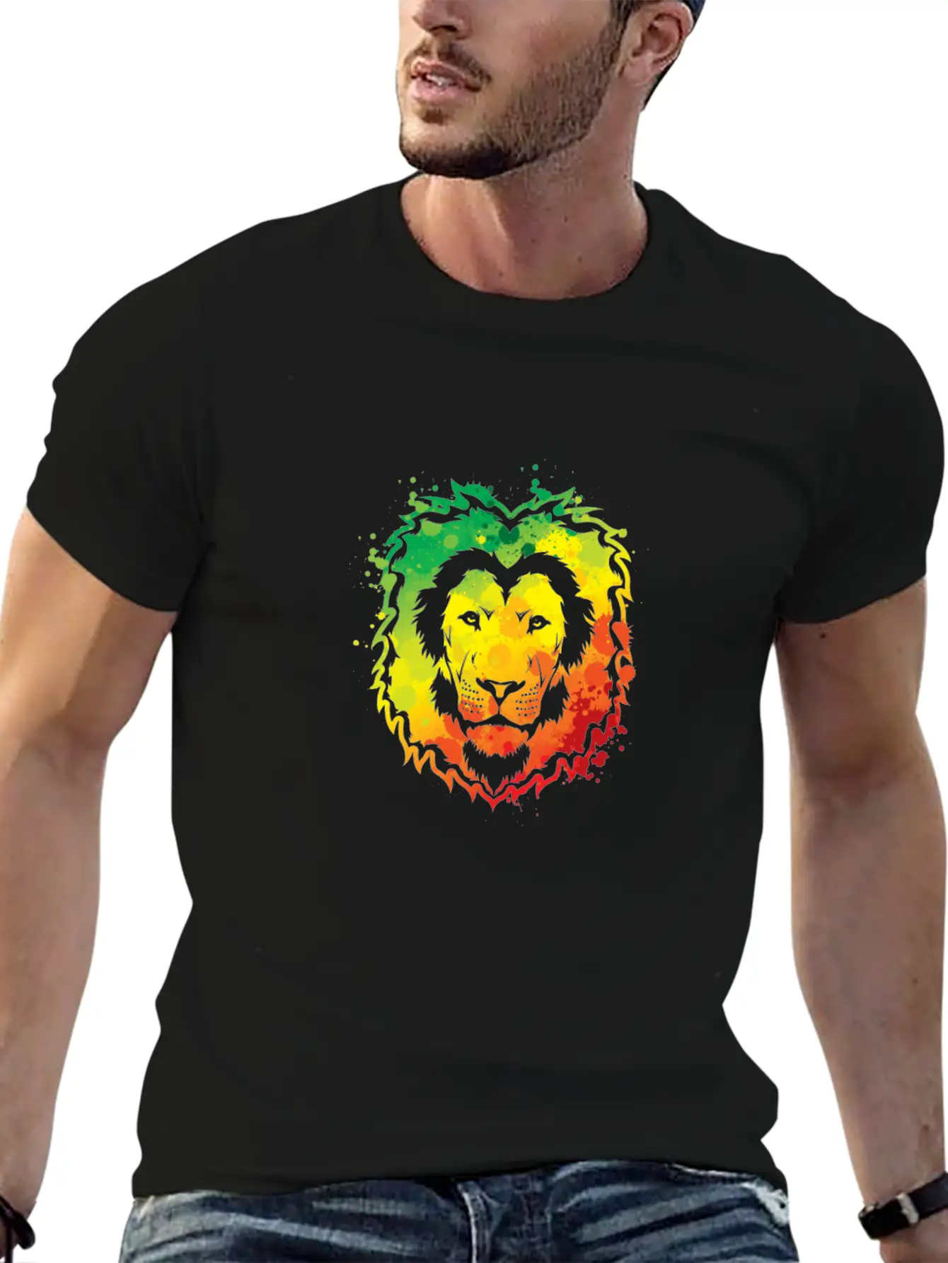 Awesome Colorful Lion Splash Reggae Essential Cotton Tee For Daily Outfits ¨C Unisex Style