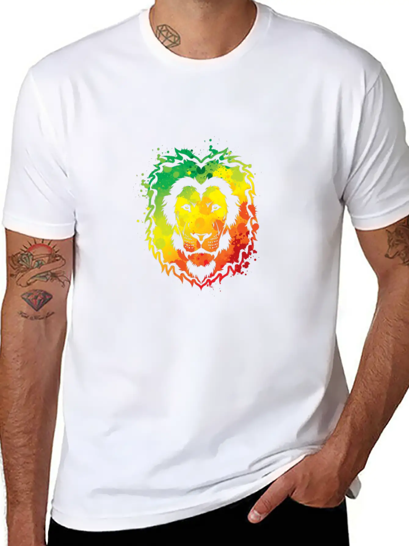 Awesome Colorful Lion Splash Reggae Essential Cotton Tee For Daily Outfits ¨C Unisex Style