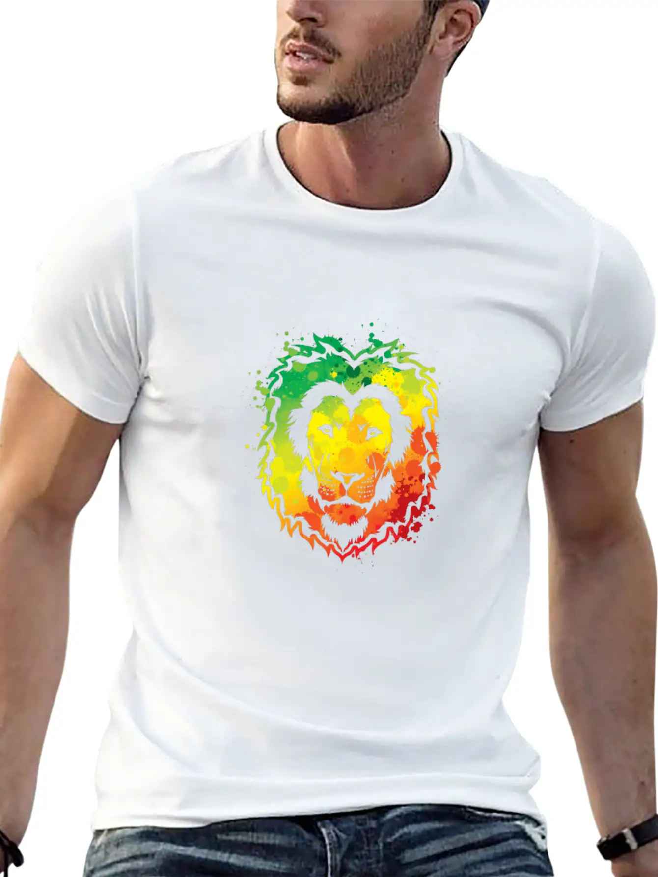 Awesome Colorful Lion Splash Reggae Essential Cotton Tee For Daily Outfits ¨C Unisex Style