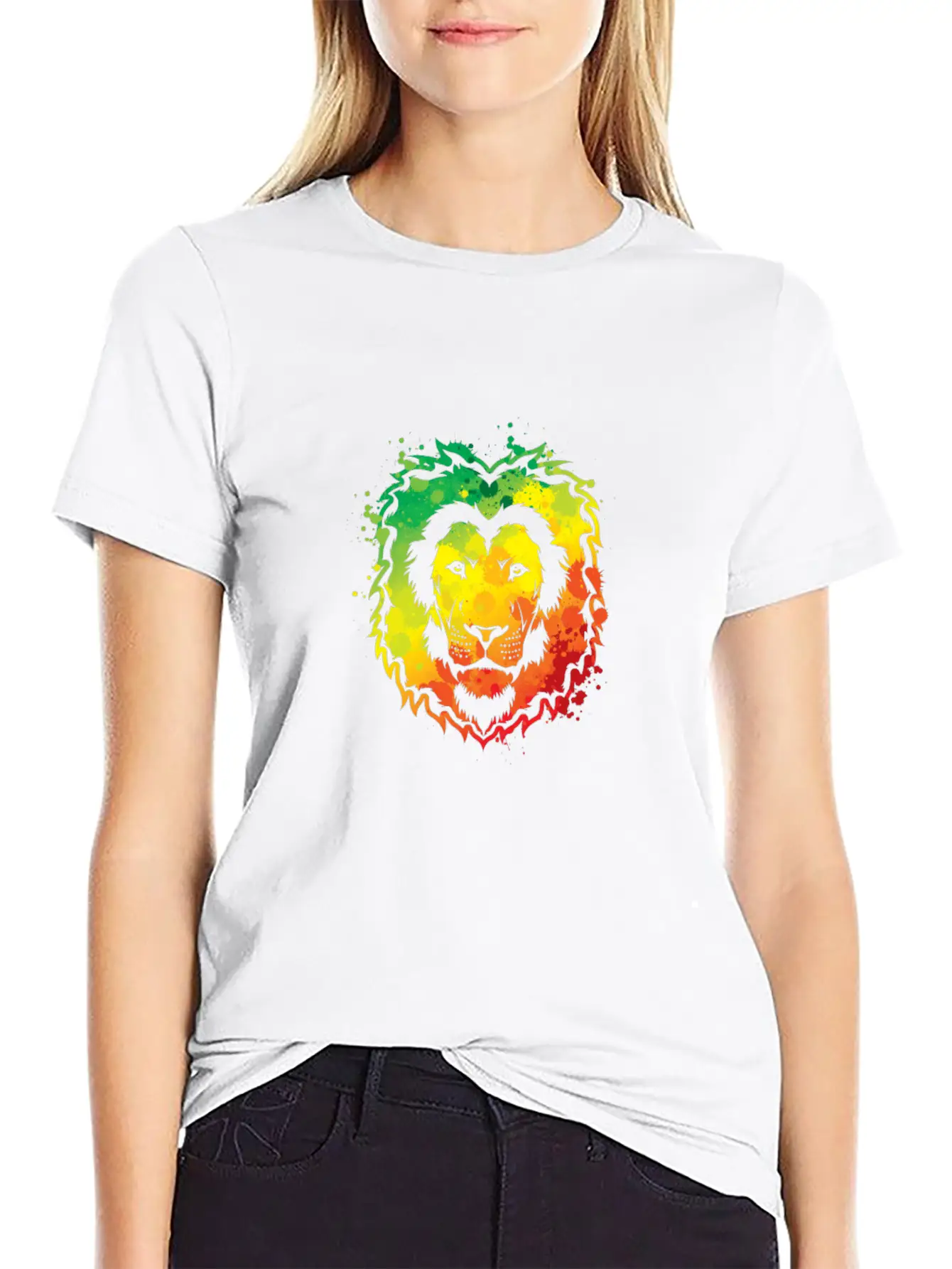 Awesome Colorful Lion Splash Reggae Essential Cotton Tee For Daily Outfits ¨C Unisex Style