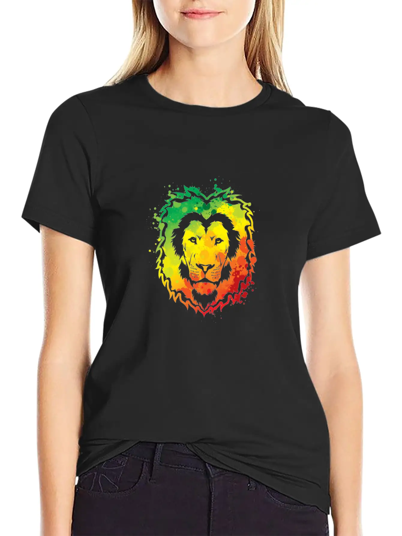 Awesome Colorful Lion Splash Reggae Essential Cotton Tee For Daily Outfits ¨C Unisex Style