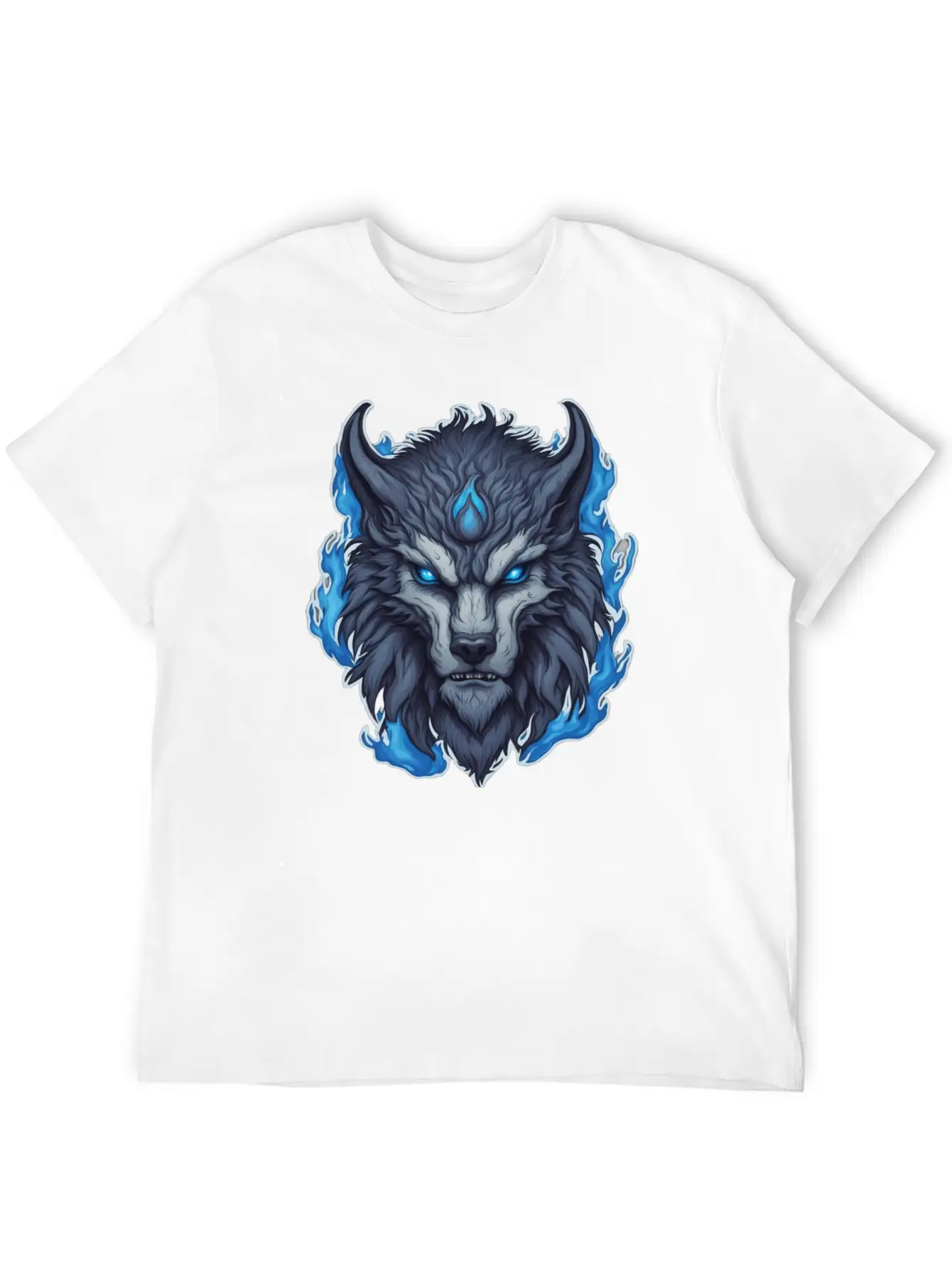 Azure Howler: Horned Wolf Essential Cotton Tee For Daily Outfits ¨C Unisex Style