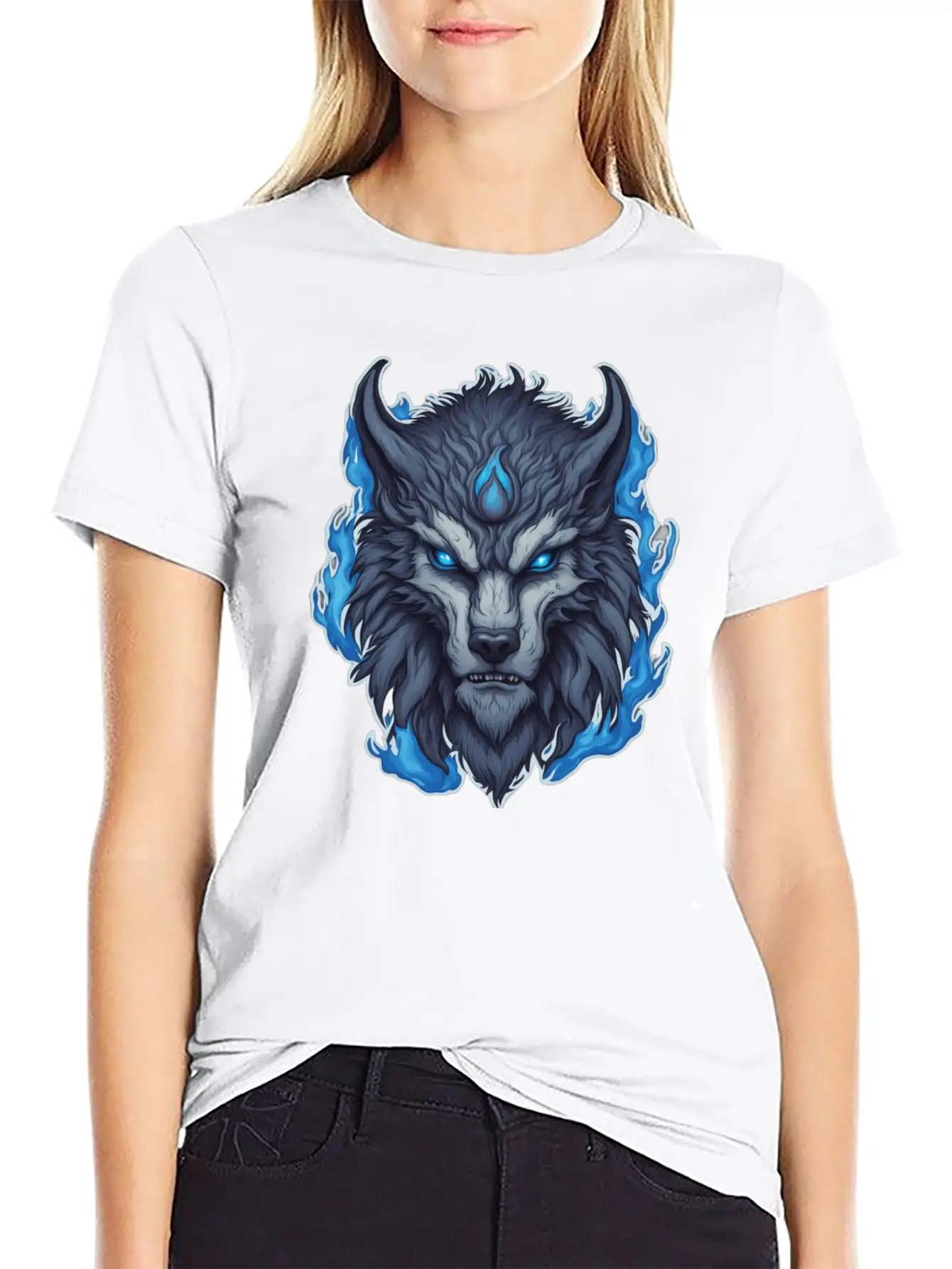 Azure Howler: Horned Wolf Essential Cotton Tee For Daily Outfits ¨C Unisex Style
