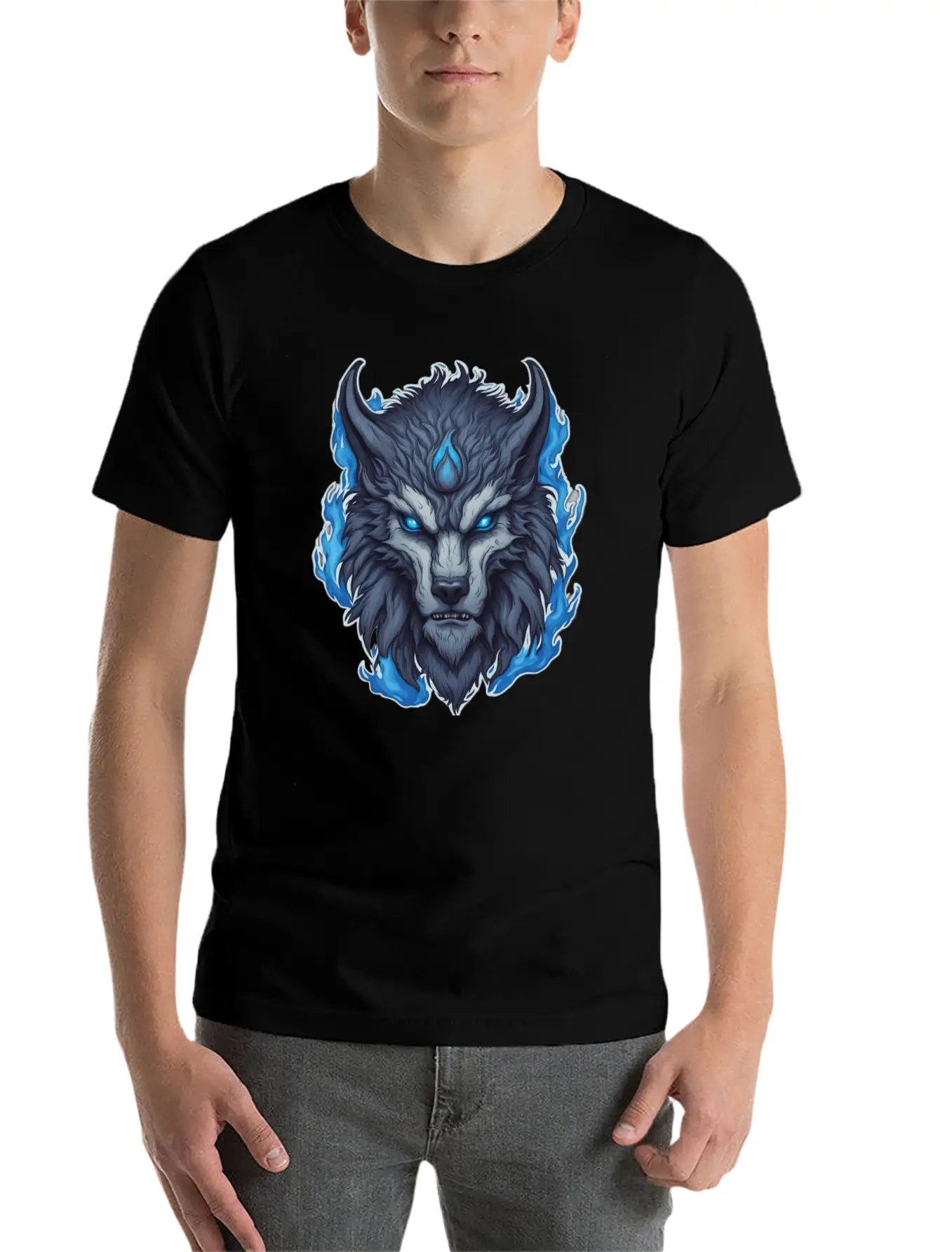 Azure Howler: Horned Wolf Essential Cotton Tee For Daily Outfits ¨C Unisex Style