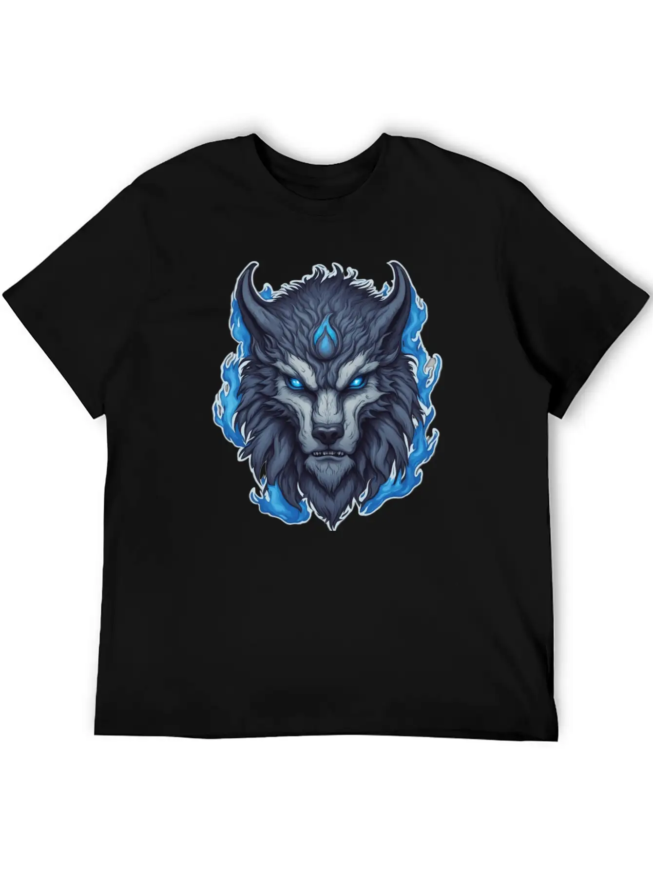 Azure Howler: Horned Wolf Essential Cotton Tee For Daily Outfits ¨C Unisex Style