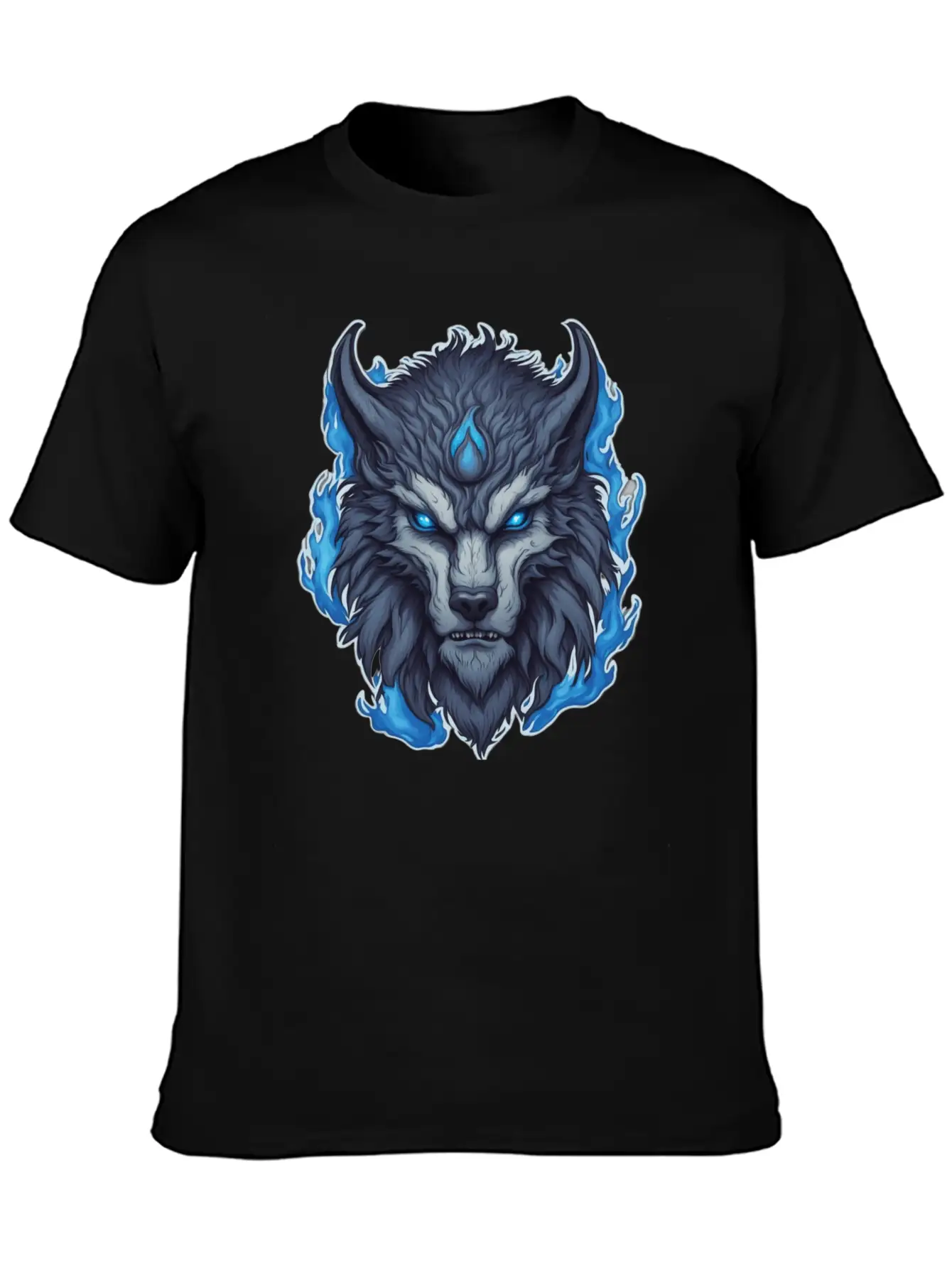Azure Howler: Horned Wolf Essential Cotton Tee For Daily Outfits ¨C Unisex Style