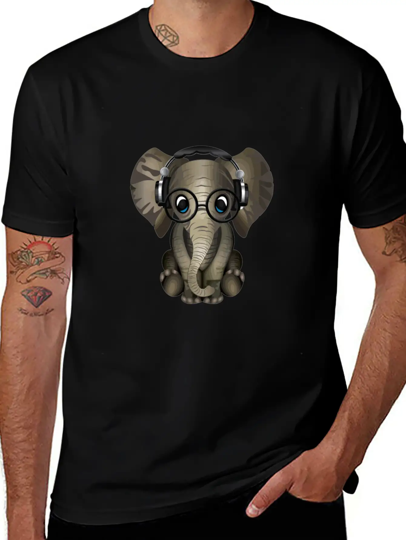 Baby Elephant Dj Wearing Headphones & Glasses Gift Essential Cotton Tee For Daily Outfits ¨C Unisex Style