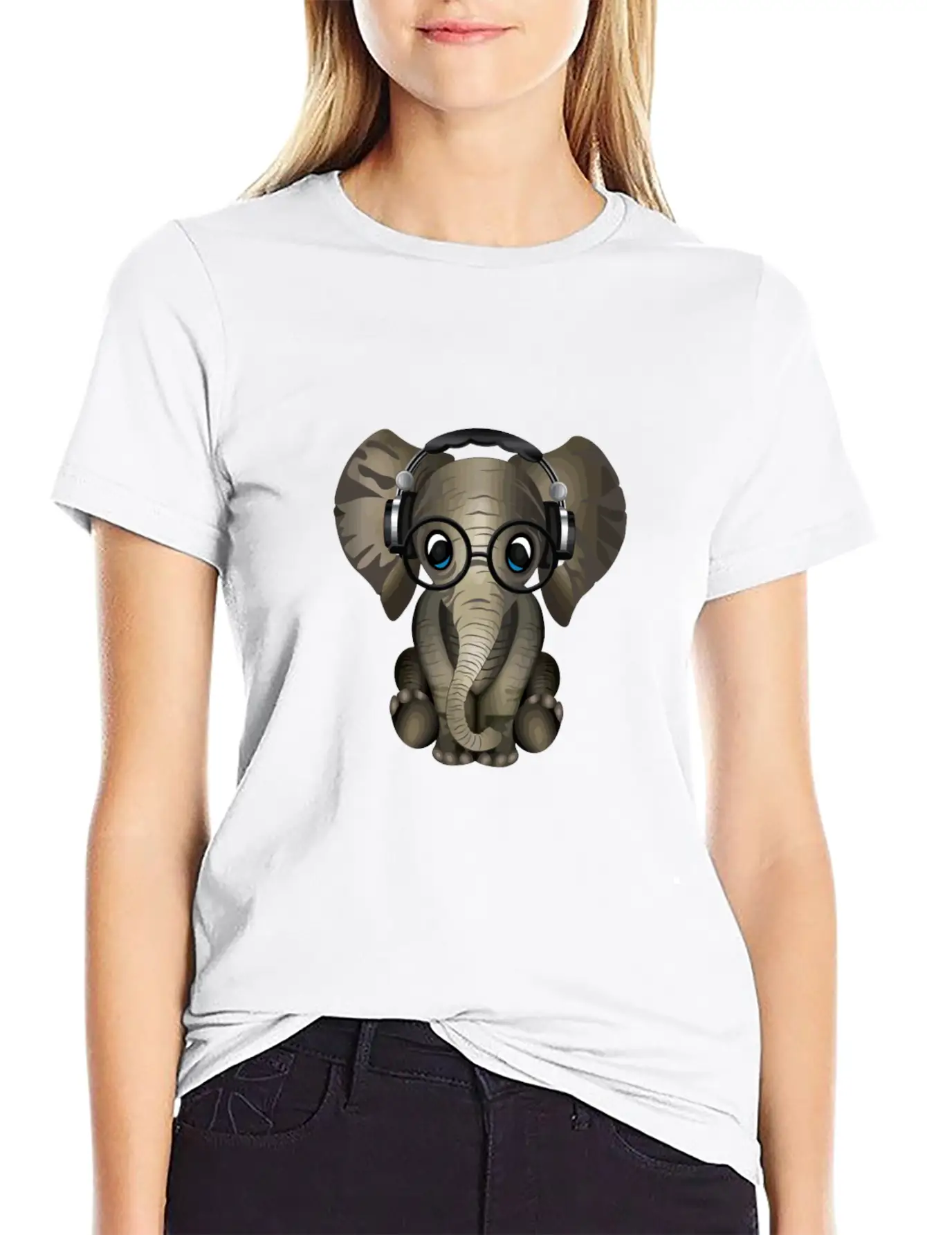 Baby Elephant Dj Wearing Headphones & Glasses Gift Essential Cotton Tee For Daily Outfits ¨C Unisex Style