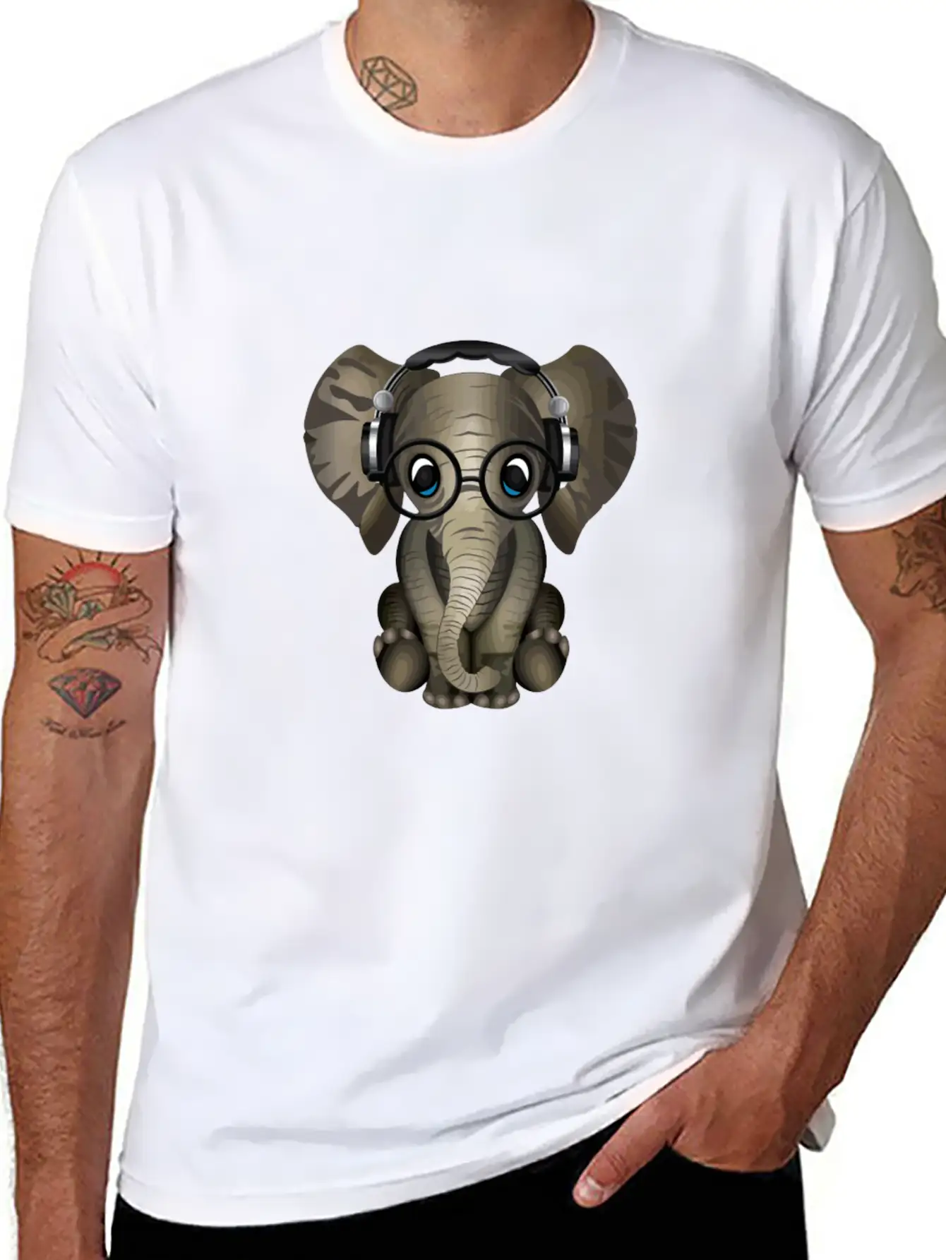 Baby Elephant Dj Wearing Headphones & Glasses Gift Essential Cotton Tee For Daily Outfits ¨C Unisex Style