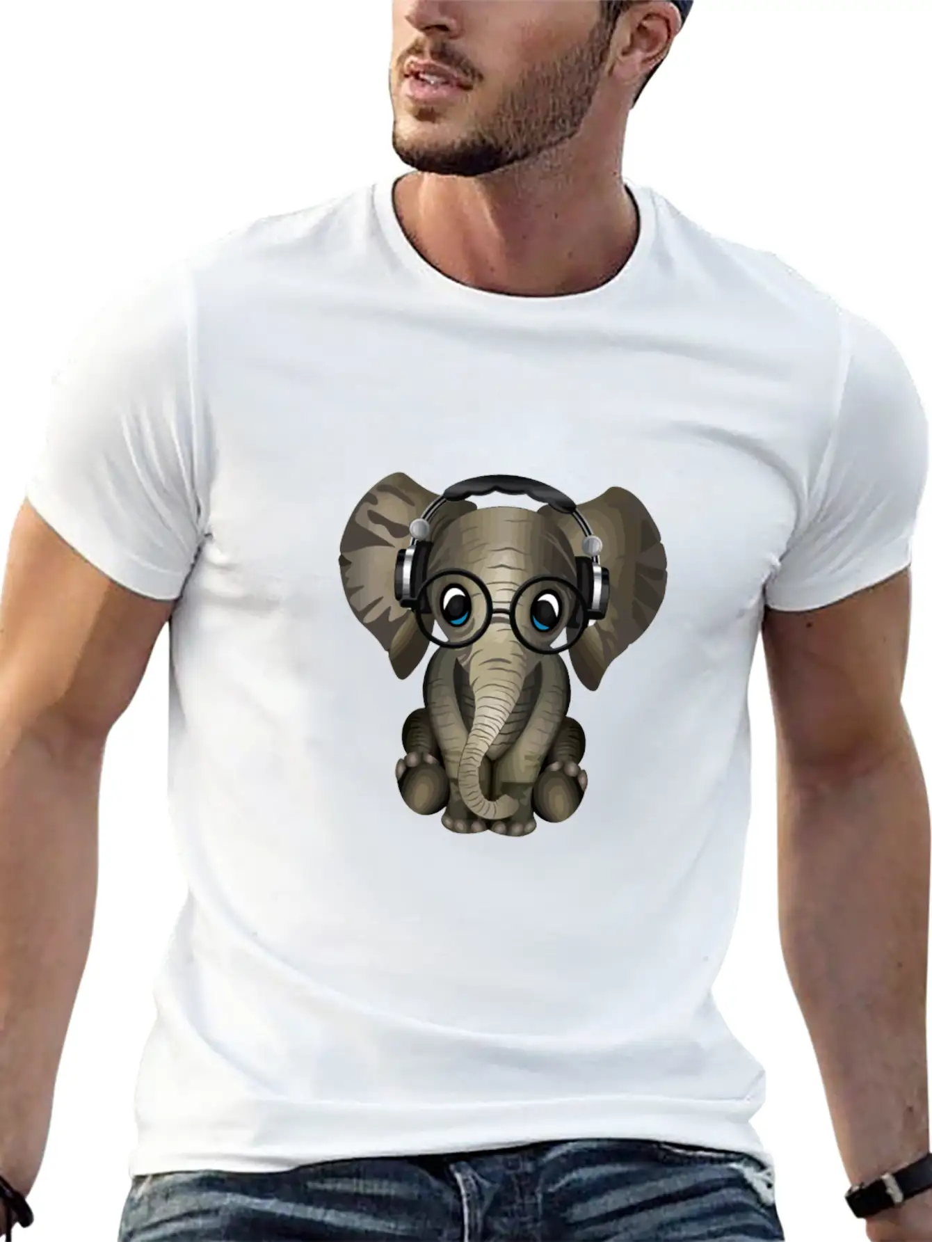 Baby Elephant Dj Wearing Headphones & Glasses Gift Essential Cotton Tee For Daily Outfits ¨C Unisex Style