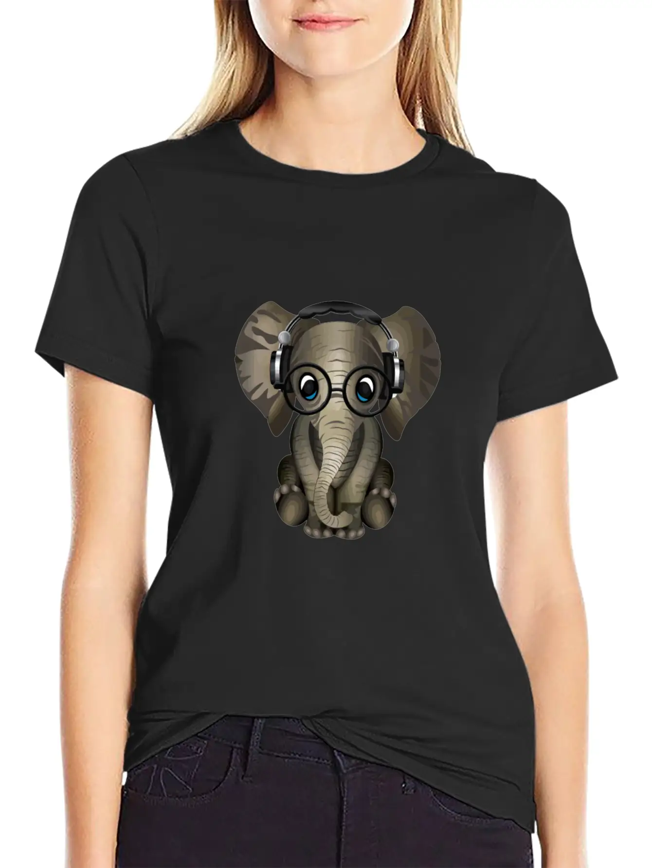 Baby Elephant Dj Wearing Headphones & Glasses Gift Essential Cotton Tee For Daily Outfits ¨C Unisex Style