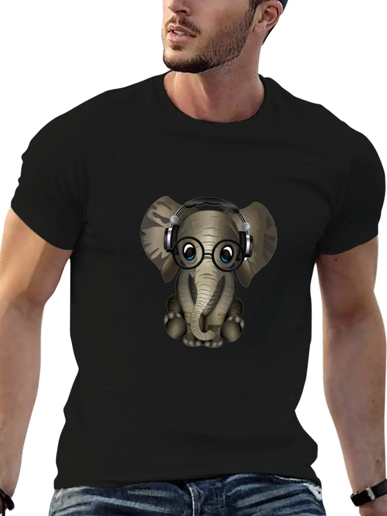 Baby Elephant Dj Wearing Headphones & Glasses Gift Essential Cotton Tee For Daily Outfits ¨C Unisex Style