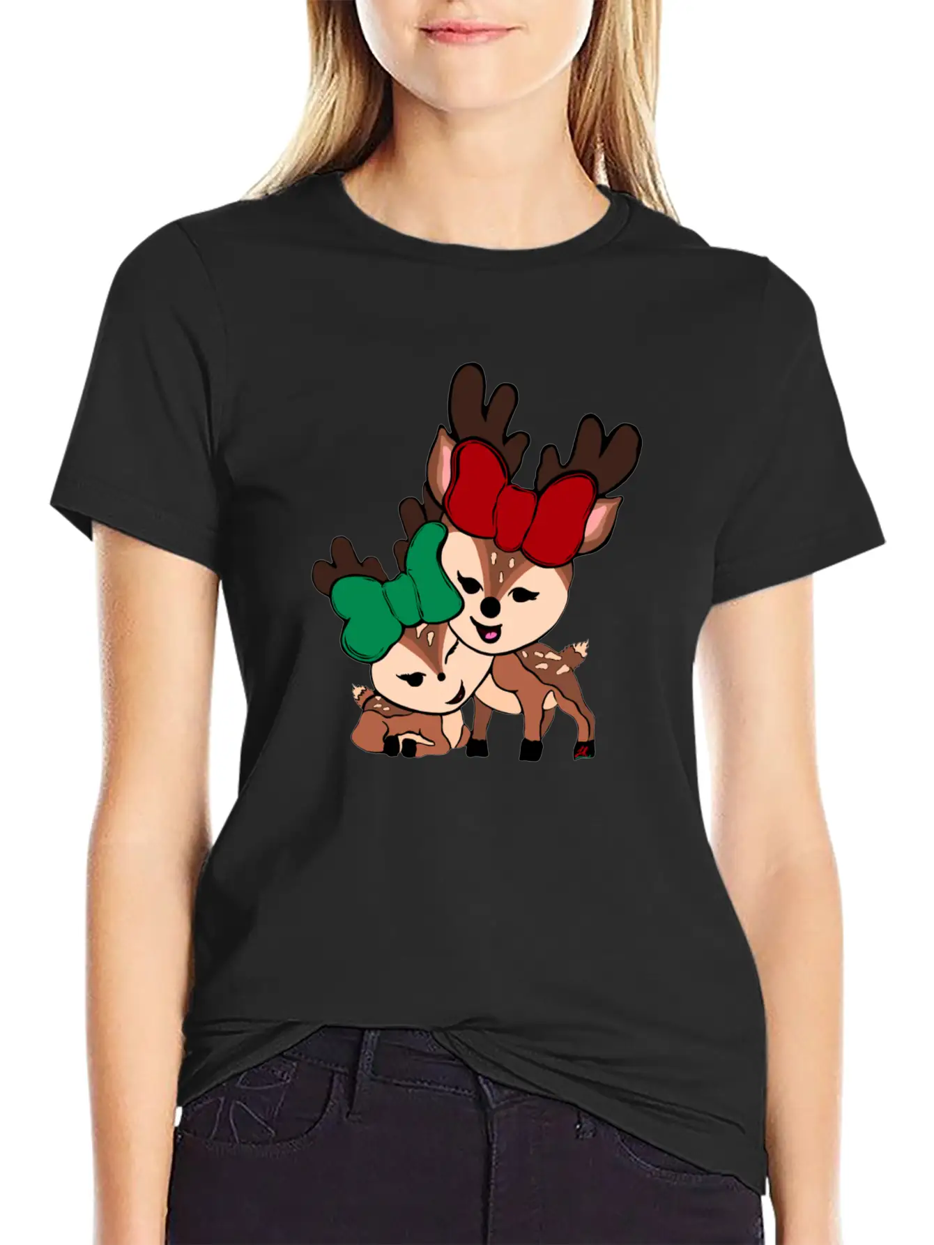 Baby Reindeer Digital Drawing By L Raya Basic Graphic T-Shirt ¨C Daily Comfort In Soft Cotton
