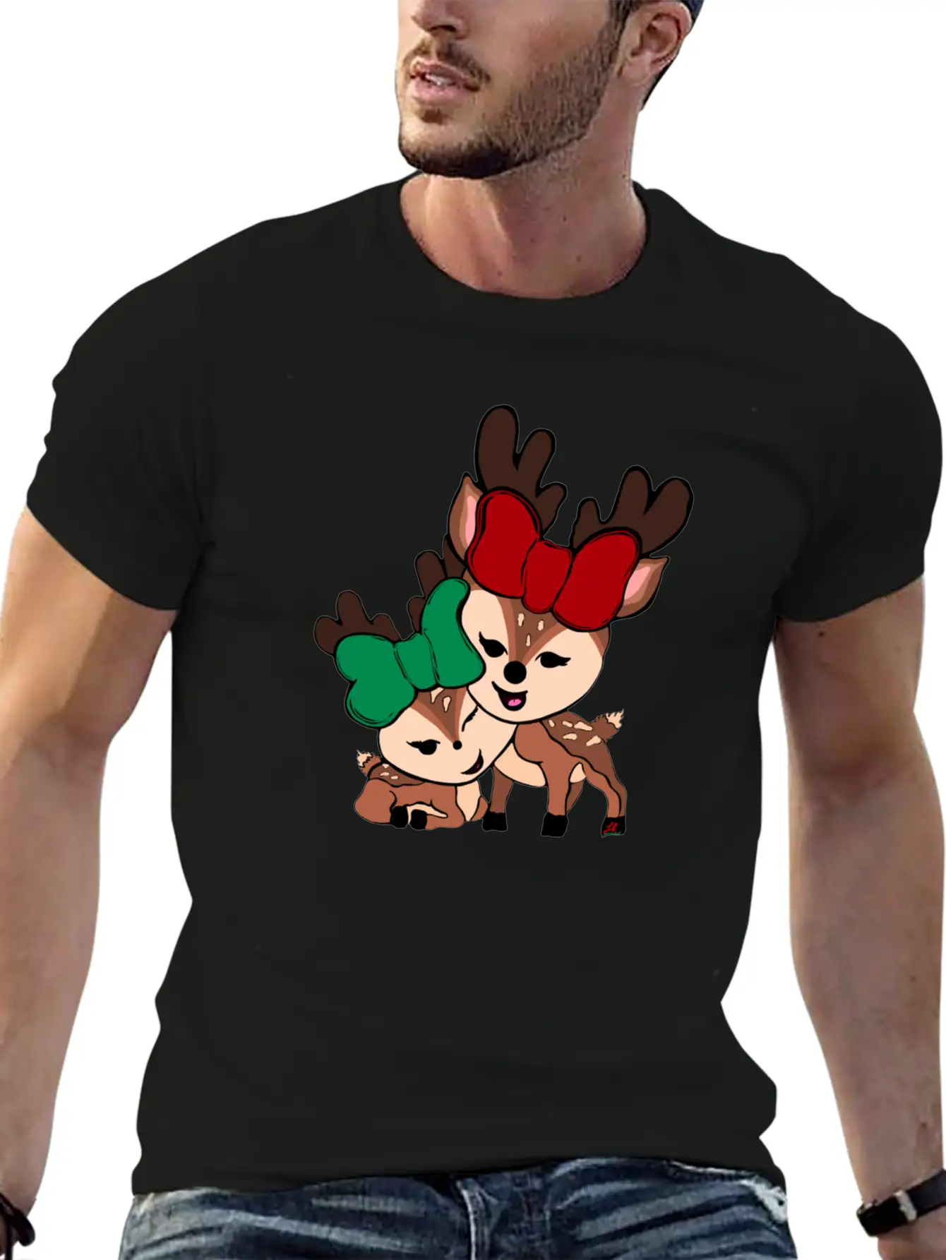 Baby Reindeer Digital Drawing By L Raya Basic Graphic T-Shirt ¨C Daily Comfort In Soft Cotton