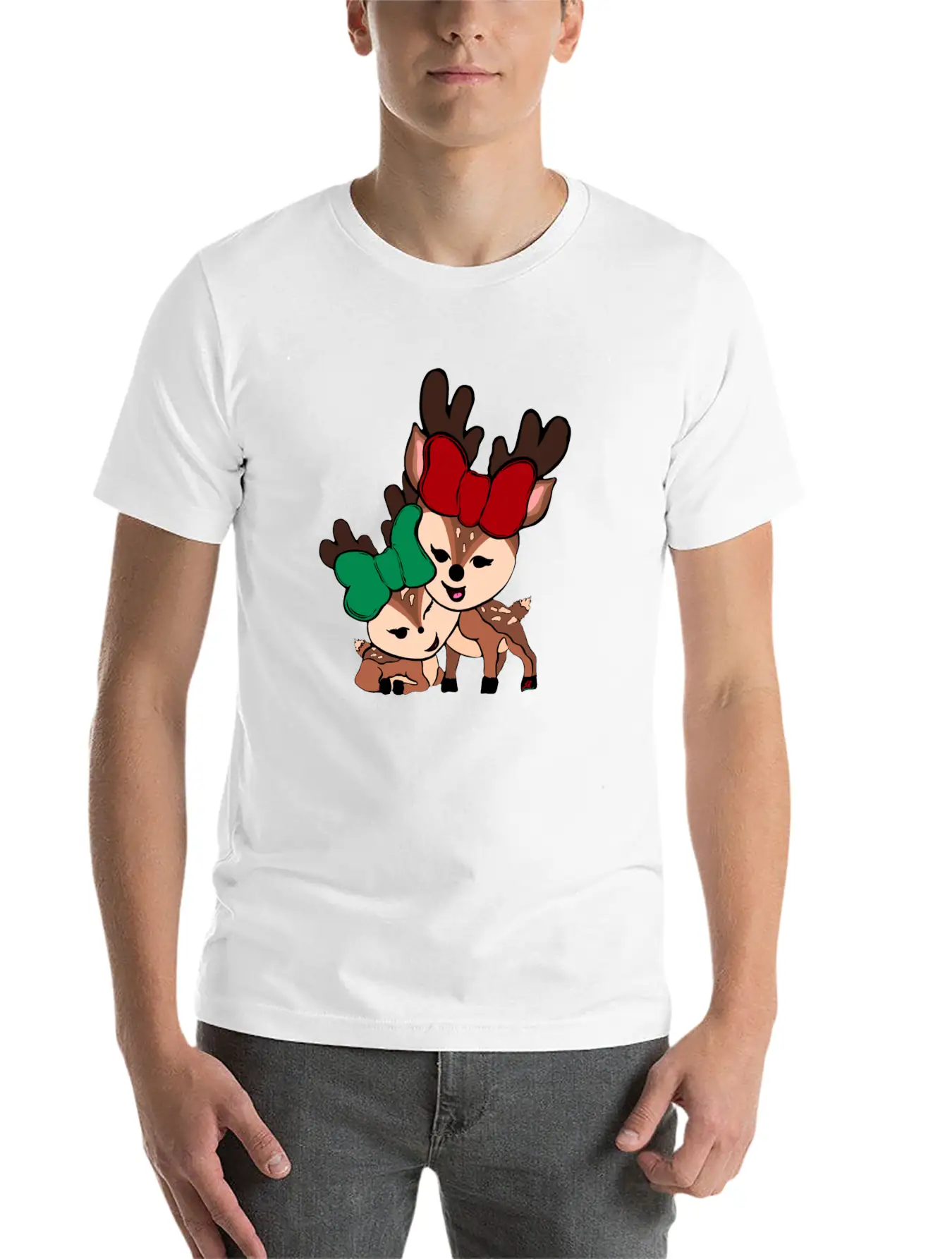 Baby Reindeer Digital Drawing By L Raya Basic Graphic T-Shirt ¨C Daily Comfort In Soft Cotton