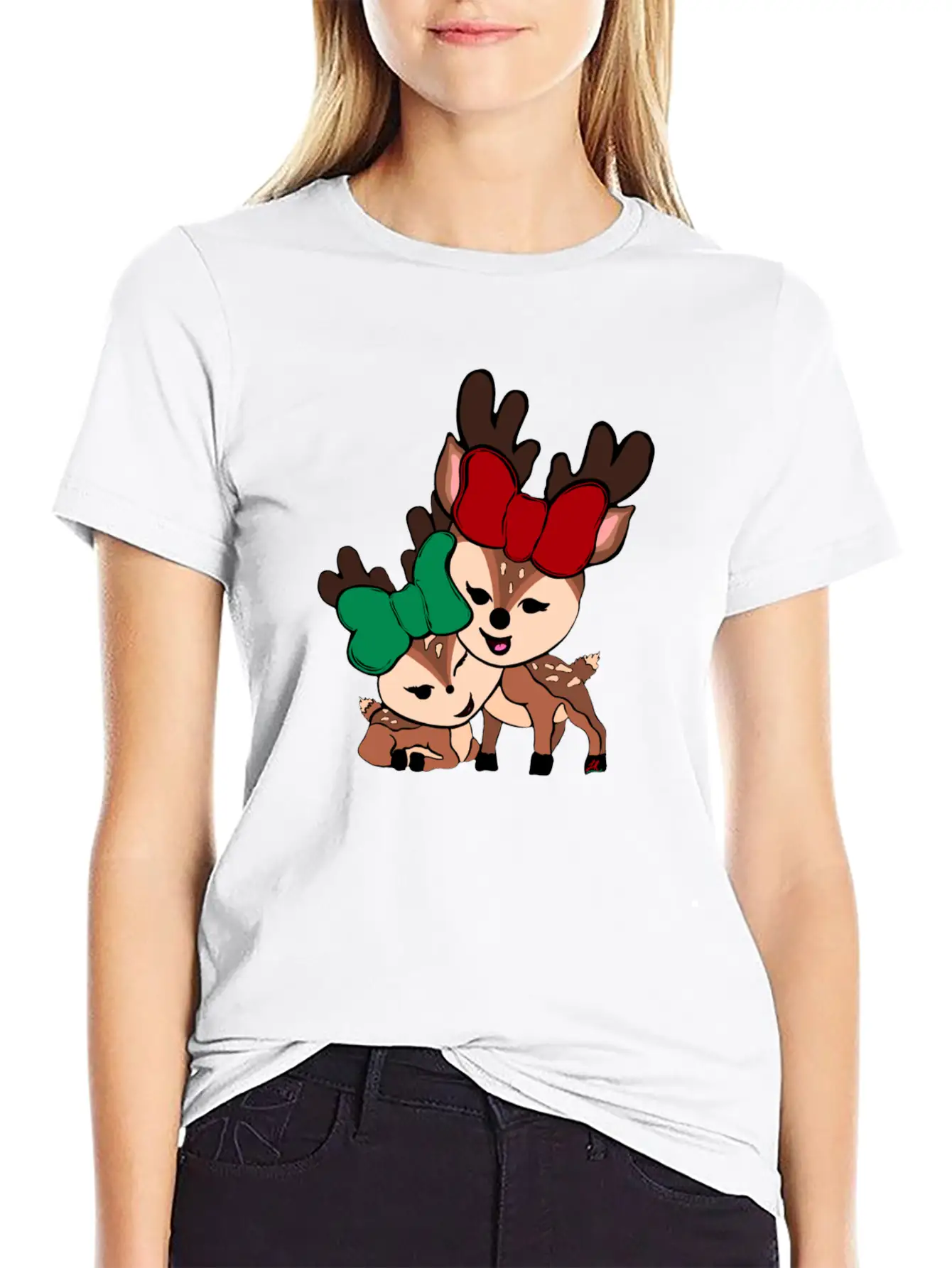 Baby Reindeer Digital Drawing By L Raya Basic Graphic T-Shirt ¨C Daily Comfort In Soft Cotton