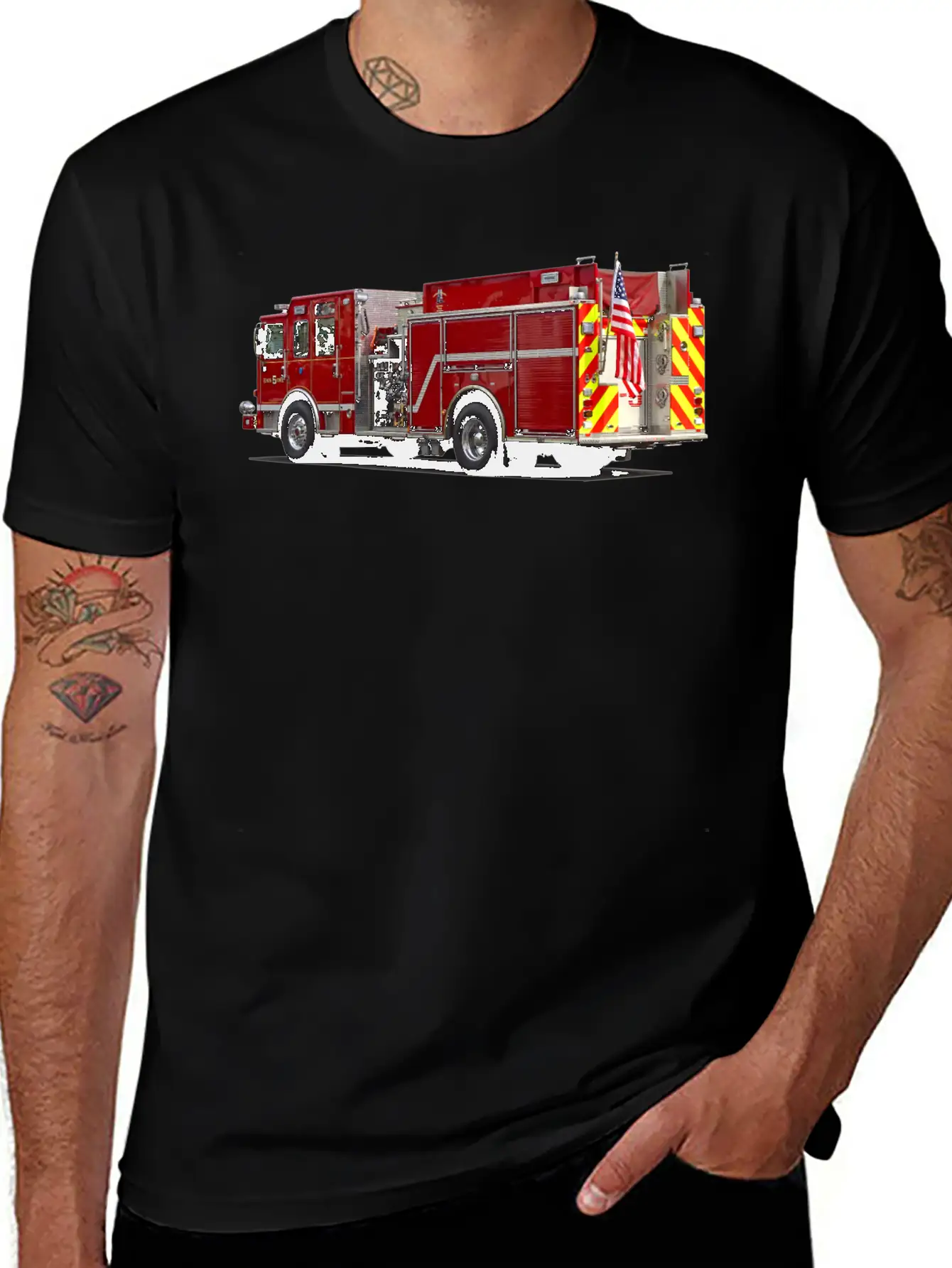 Back Of Fire Engine With American Flag Soft Cotton Short Sleeve Tee ¨C Unisex Wardrobe Staple