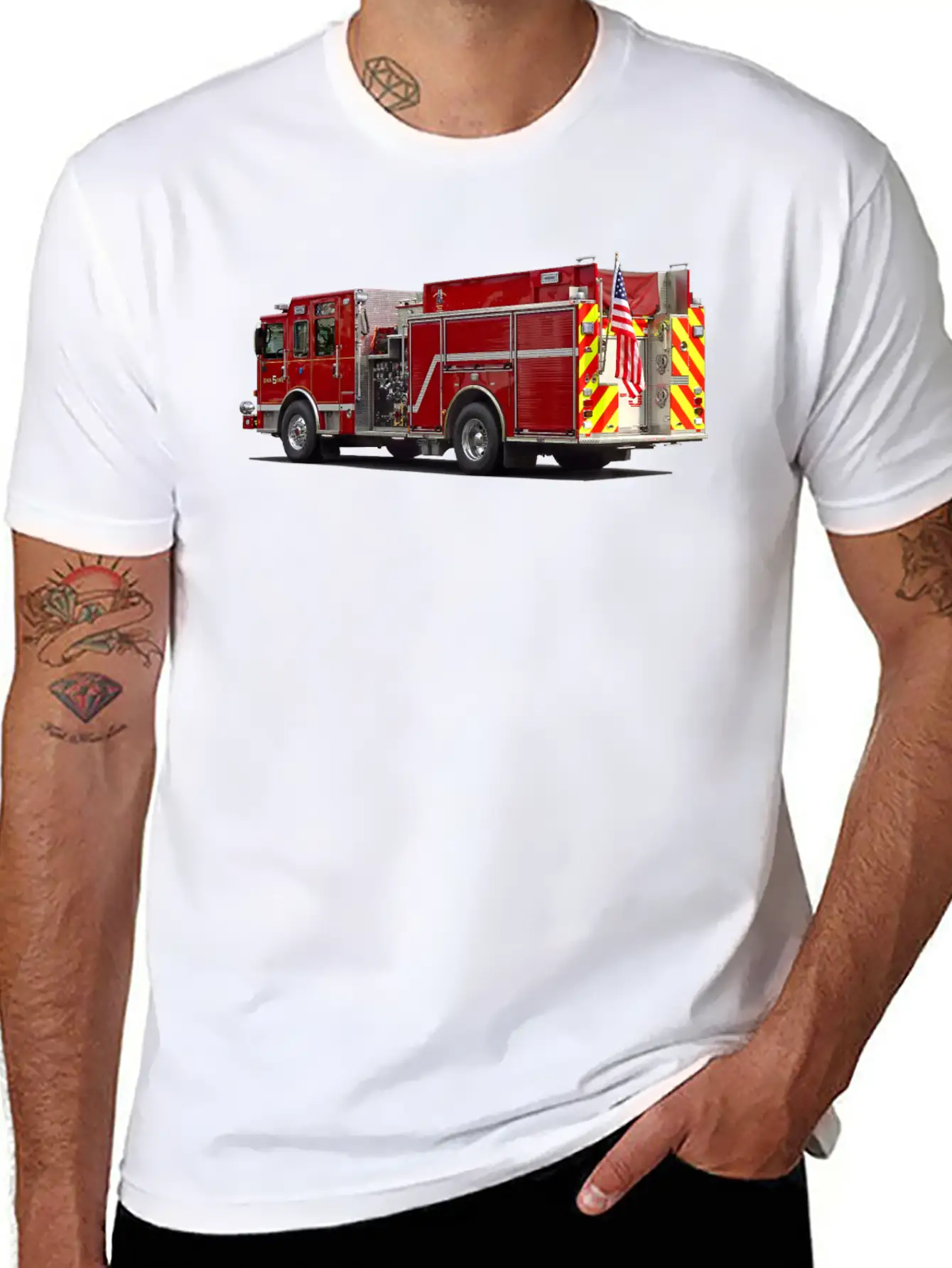 Back Of Fire Engine With American Flag Soft Cotton Short Sleeve Tee ¨C Unisex Wardrobe Staple