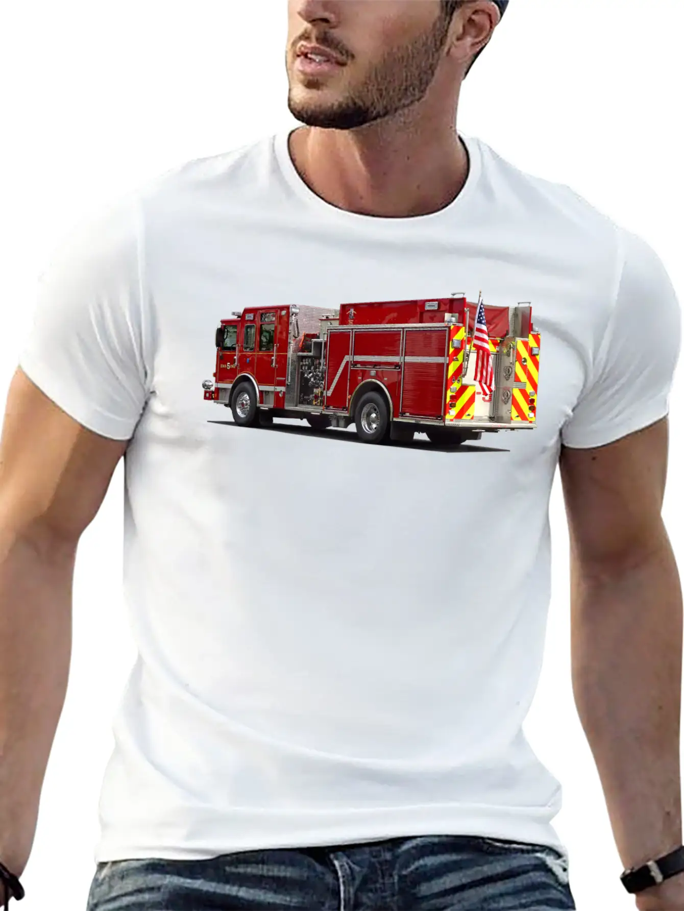 Back Of Fire Engine With American Flag Soft Cotton Short Sleeve Tee ¨C Unisex Wardrobe Staple