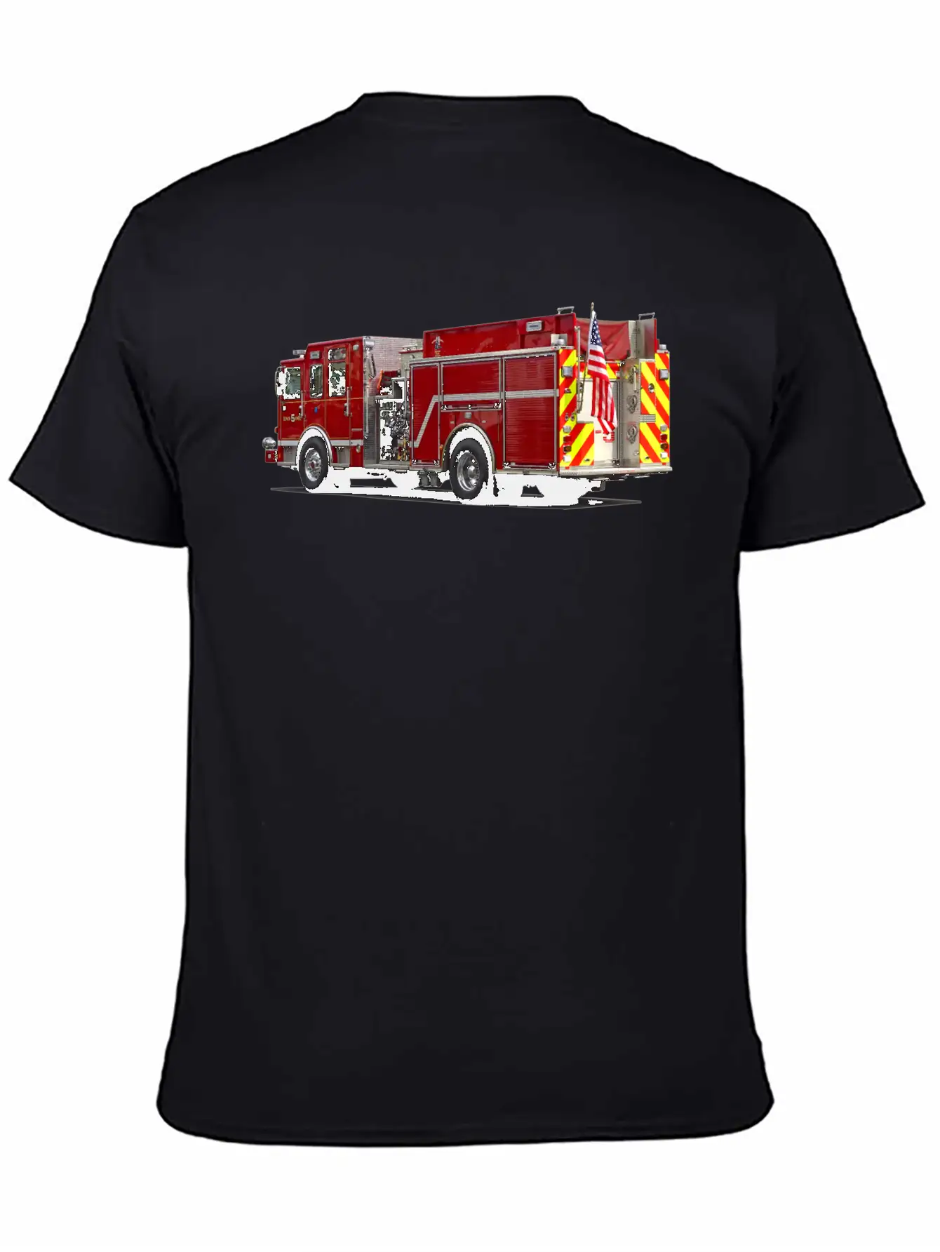 Back Of Fire Engine With American Flag Soft Cotton Short Sleeve Tee ¨C Unisex Wardrobe Staple