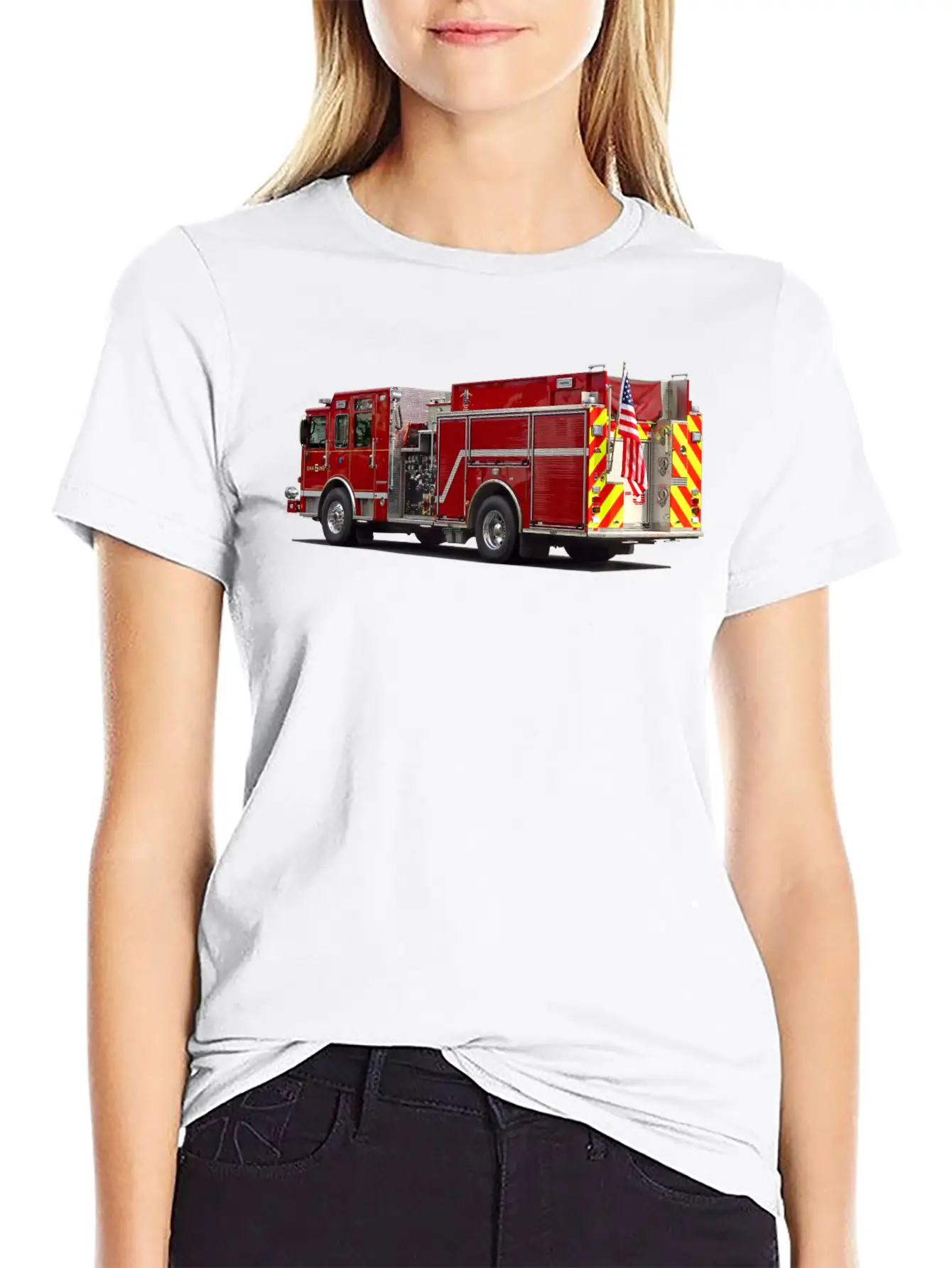 Back Of Fire Engine With American Flag Soft Cotton Short Sleeve Tee ¨C Unisex Wardrobe Staple