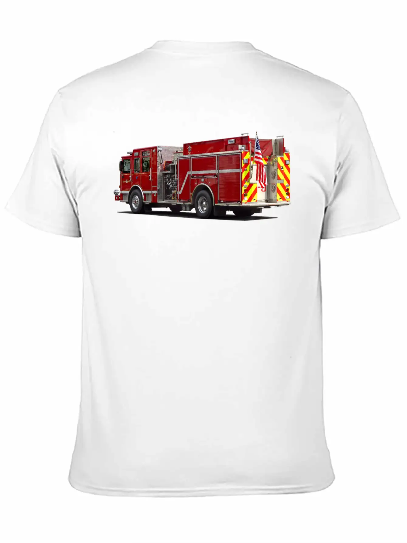 Back Of Fire Engine With American Flag Soft Cotton Short Sleeve Tee ¨C Unisex Wardrobe Staple