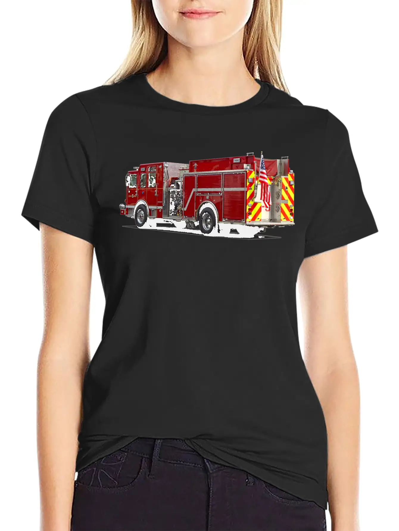 Back Of Fire Engine With American Flag Soft Cotton Short Sleeve Tee ¨C Unisex Wardrobe Staple