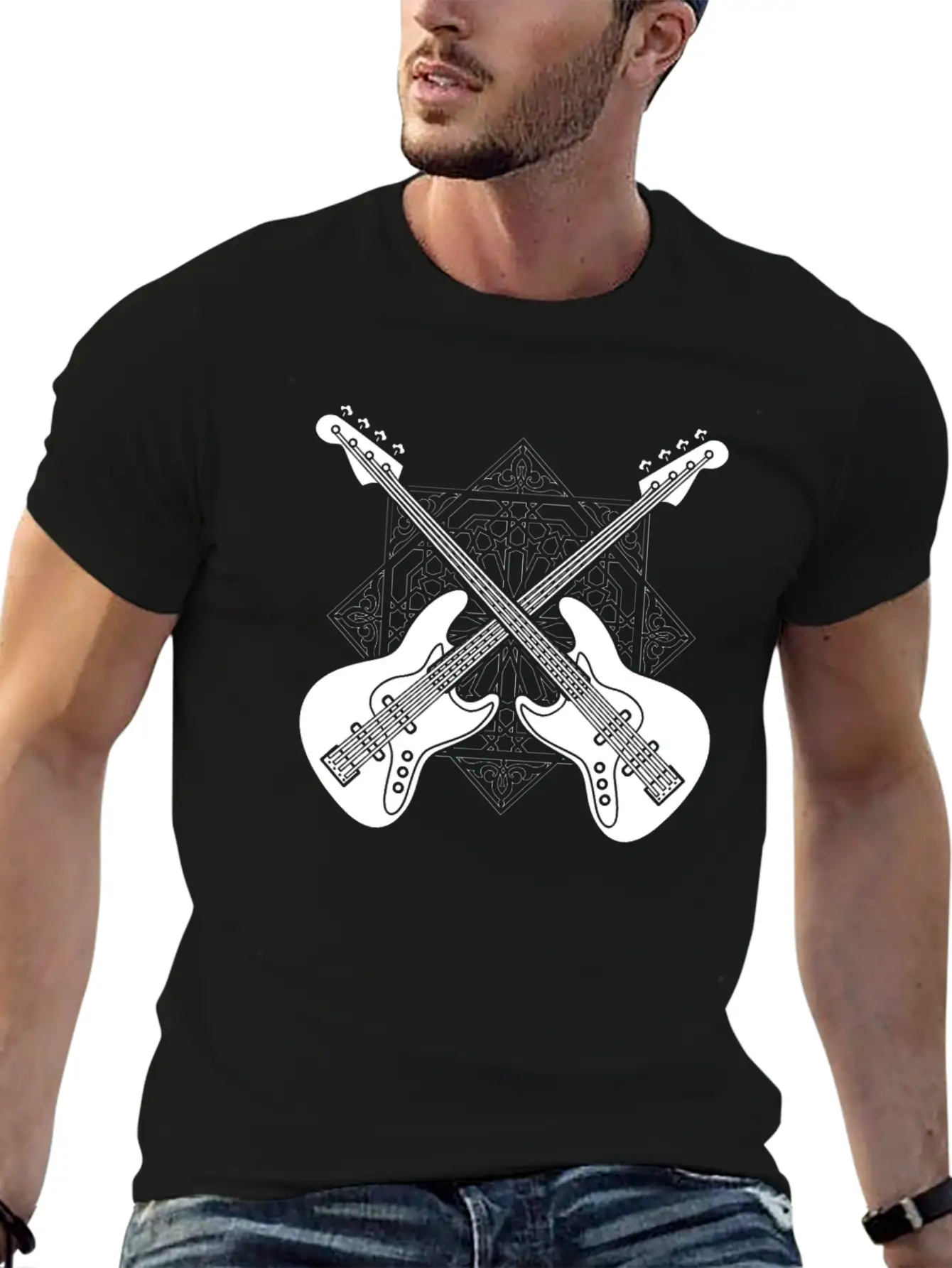 Bass Guitar Bassist Pattern Essential Cotton Tee For Daily Outfits ¨C Unisex Style