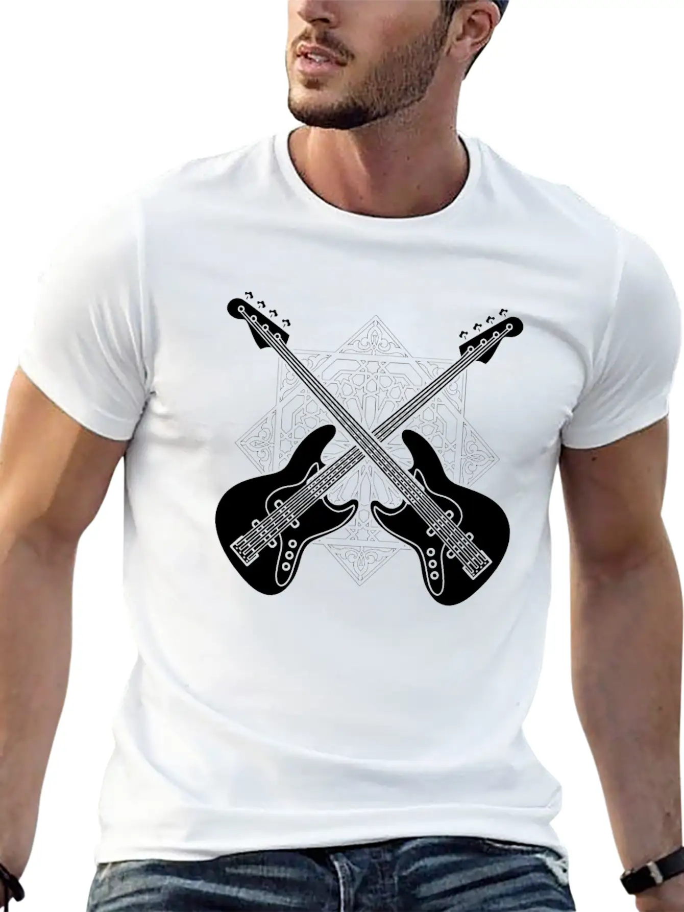 Bass Guitar Bassist Pattern Essential Cotton Tee For Daily Outfits ¨C Unisex Style