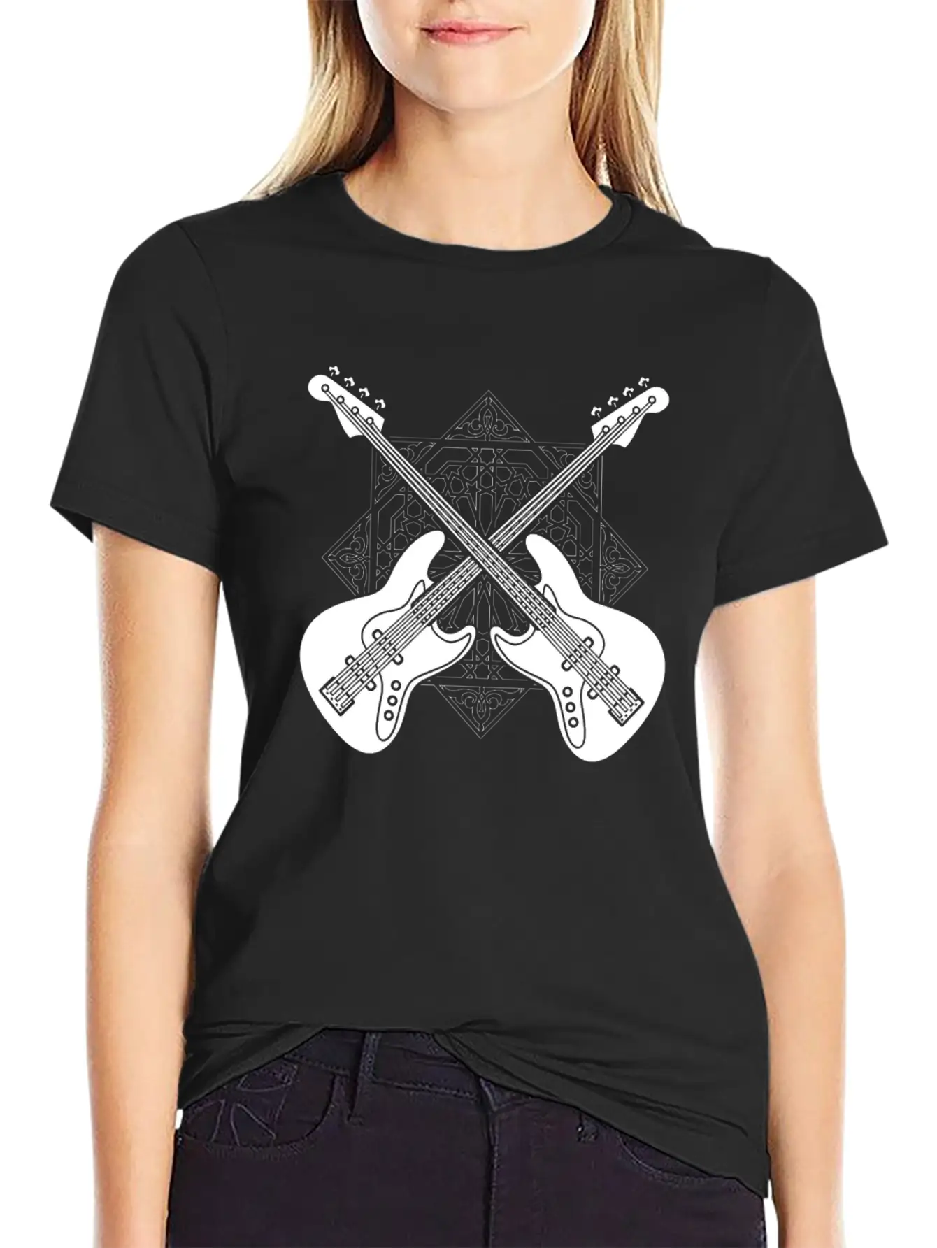 Bass Guitar Bassist Pattern Essential Cotton Tee For Daily Outfits ¨C Unisex Style