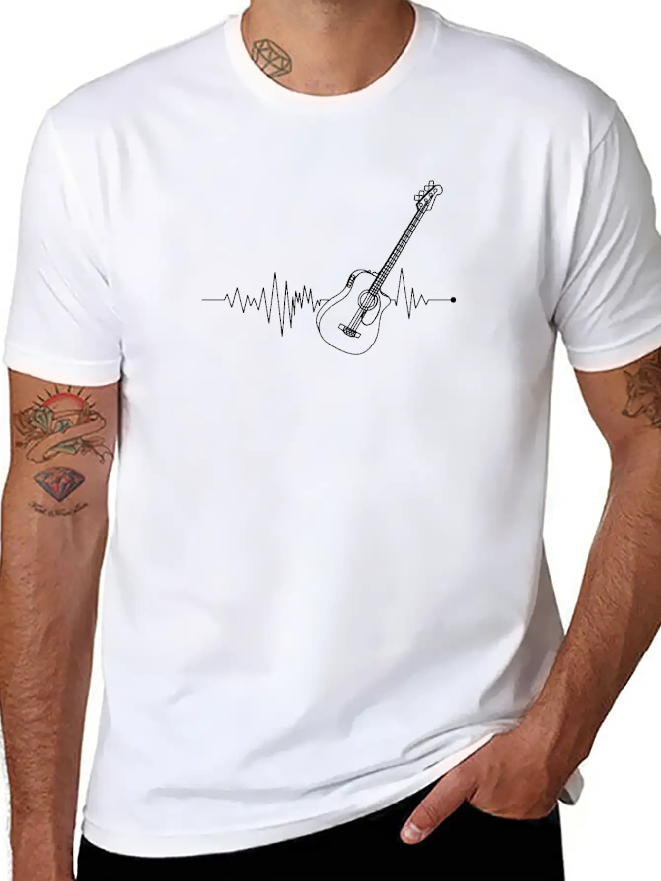 Bass Guitar Notes Heartbeat - Bass Guitar - Bass Basic Graphic T-Shirt ¨C Daily Comfort In Soft Cotton