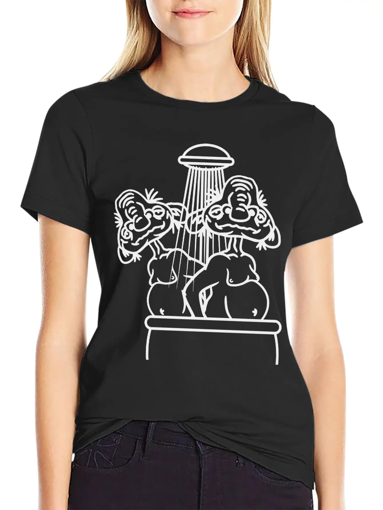 Bathing 2 Old Opas Shower Bath Shower Wash Naked M Essential Cotton Tee For Daily Outfits ¨C Unisex Style