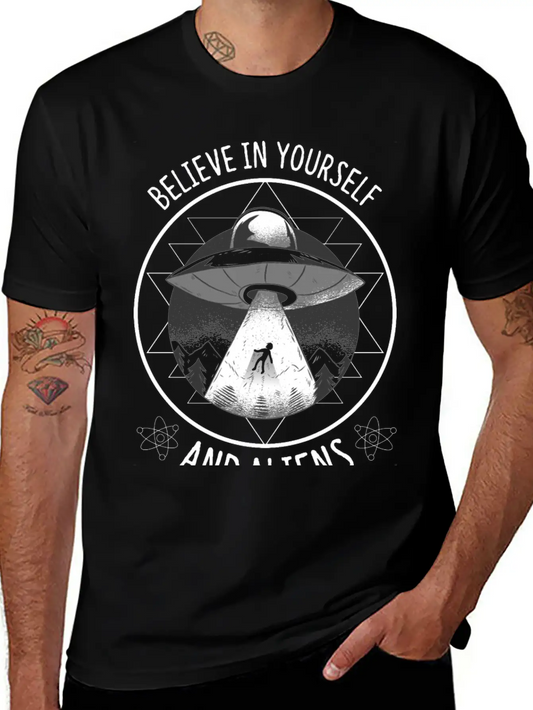 Believe In Yourself And Aliens Ufo Aesthetic Soft Cotton Short Sleeve Tee ¨C Unisex Wardrobe Staple