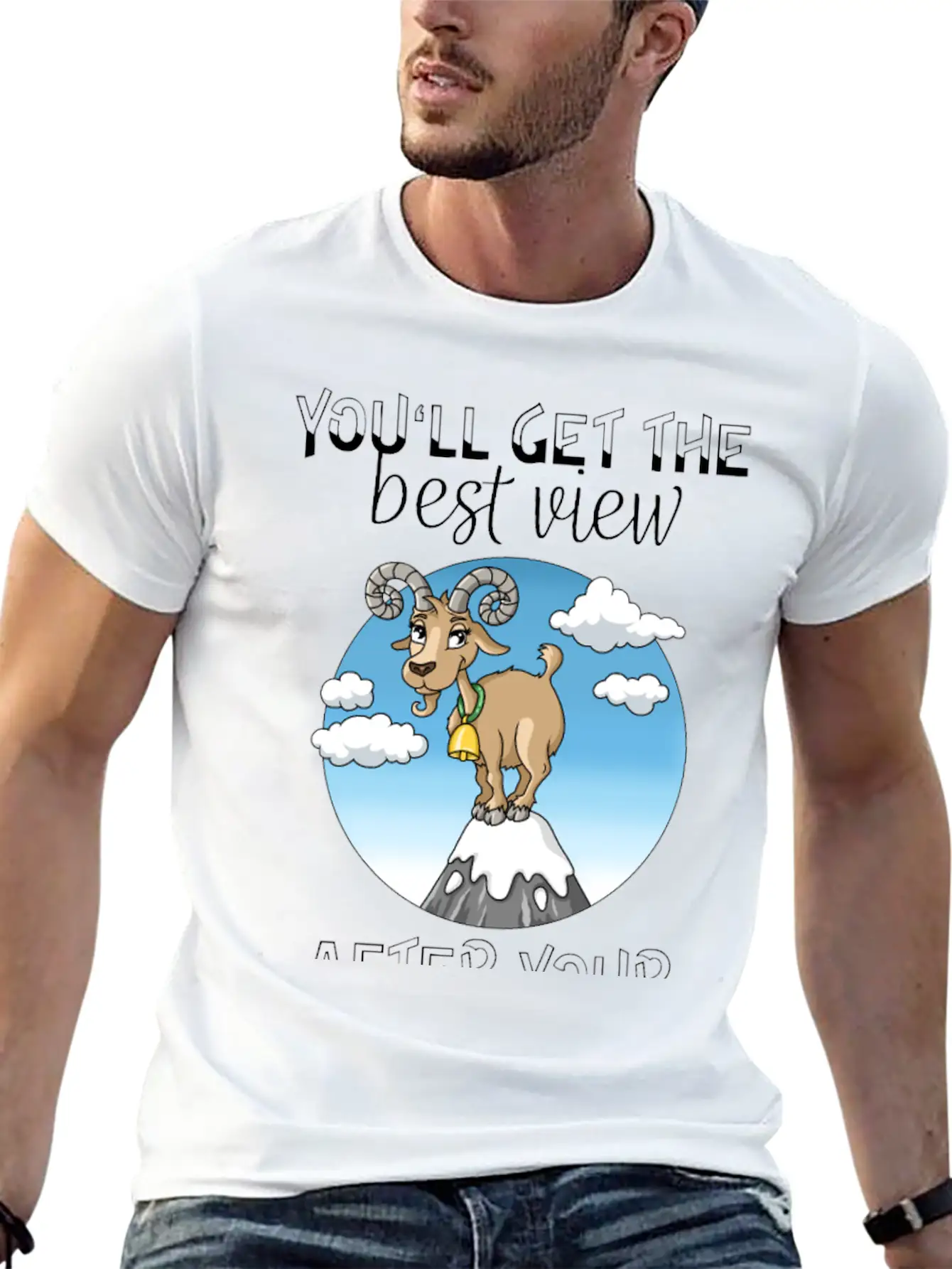Best View Climbing Mountain Goat Design Soft Cotton Short Sleeve Tee ¨C Unisex Wardrobe Staple
