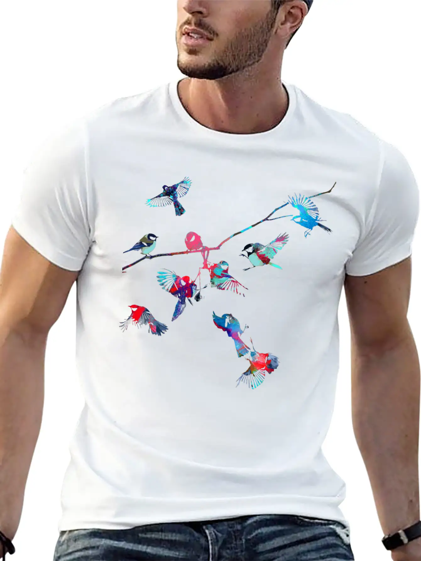 Birds, Bird, Tree,colorful, Painting Essential Cotton Tee For Daily Outfits ¨C Unisex Style